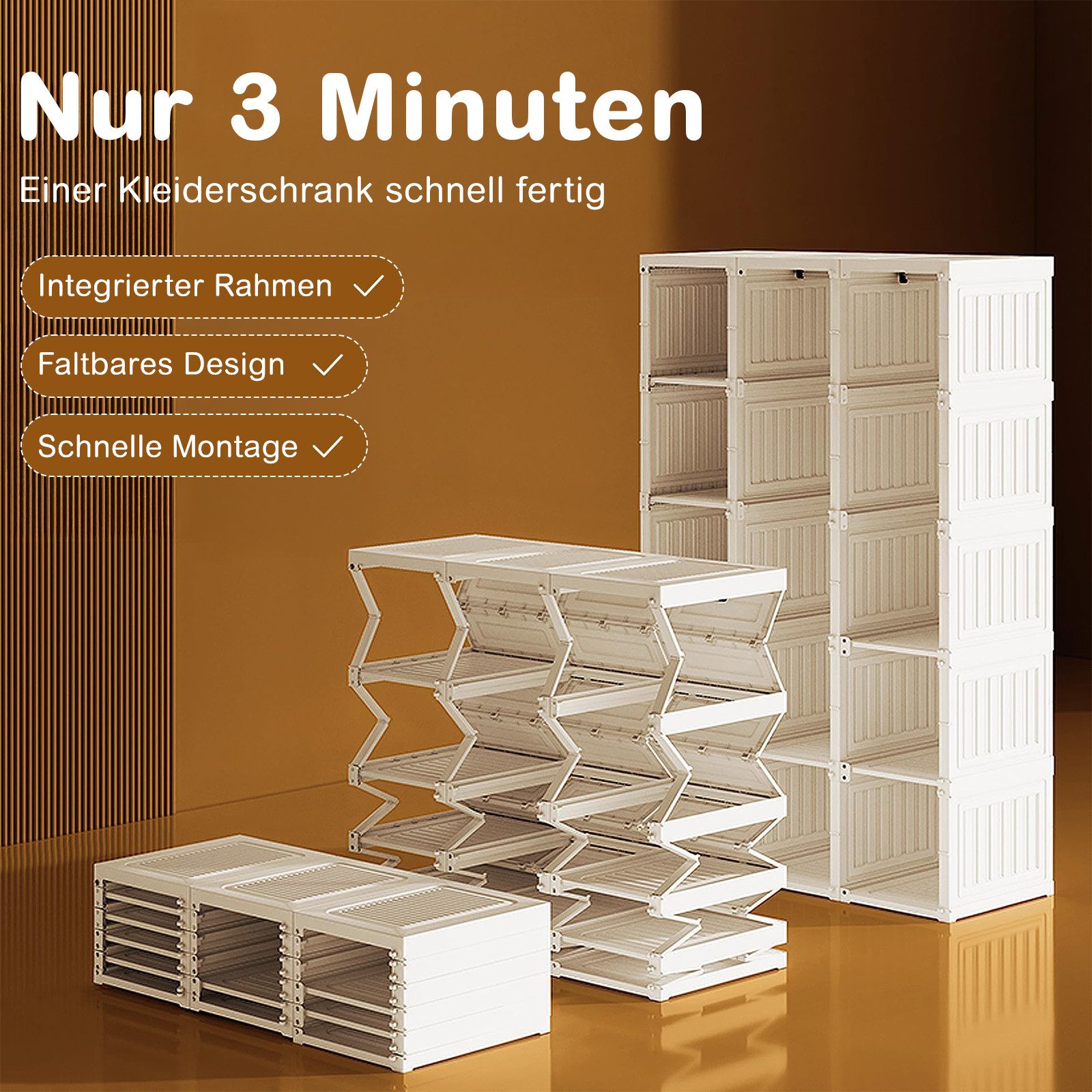 Dripex Kleiderschrank Faltbarer Schrank, Mehrzweckschrank, mit magnetische Türen Einfache Montage, faltbar – Bild 4 von 5