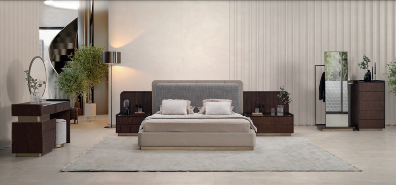 JVmoebel Schlafzimmer-Set Luxus Schlafzimmer Set 7tlg Stilvolle Garnituren Couch Polster Möbel, (7-St., Bett, 2x Nachttisch, Kleiderschrank), Made in Europa