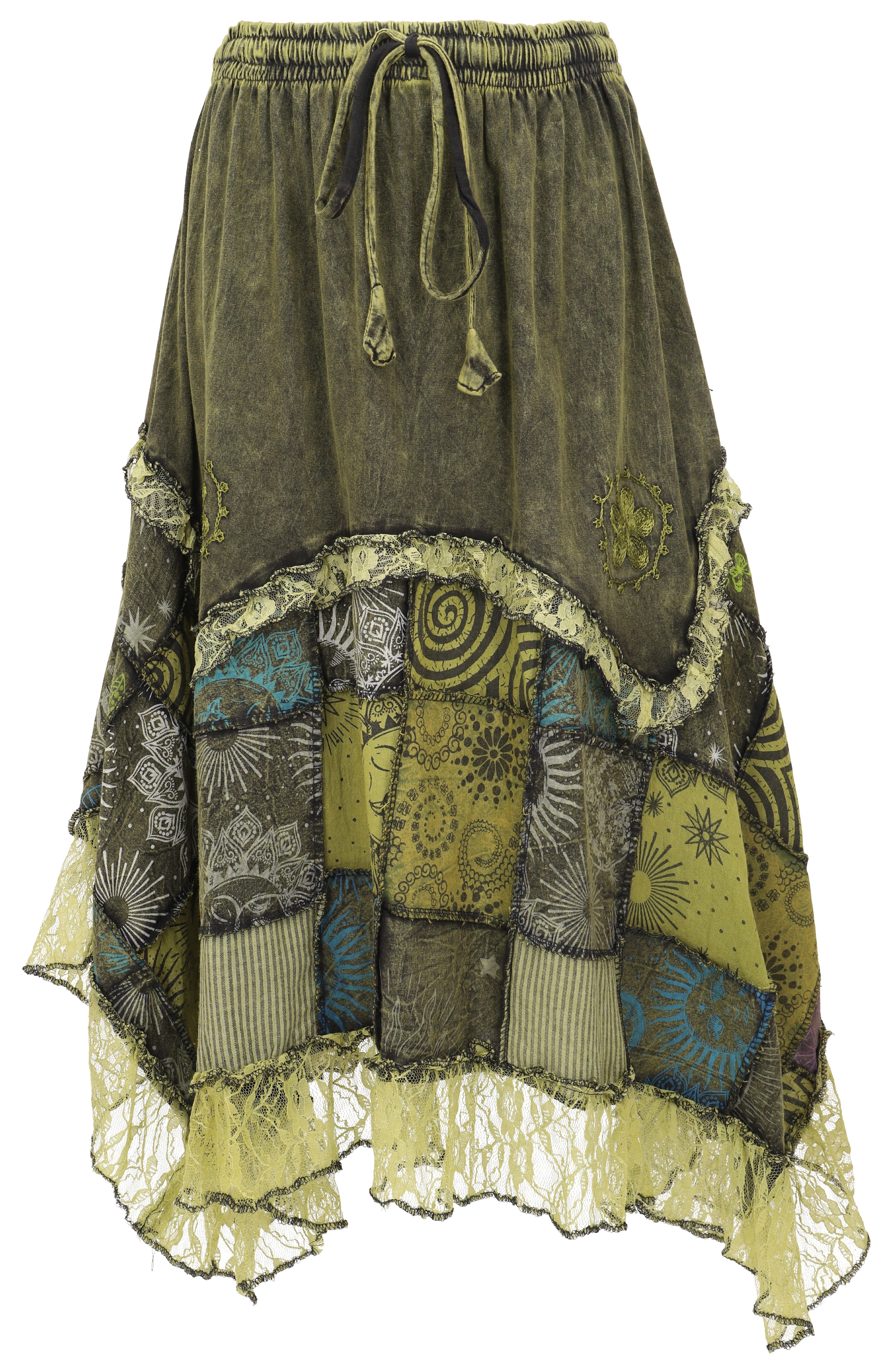 Guru-Shop Minirock Langer Boho stonewash Patchwork Zipfelrock.. alternative günstig online kaufen