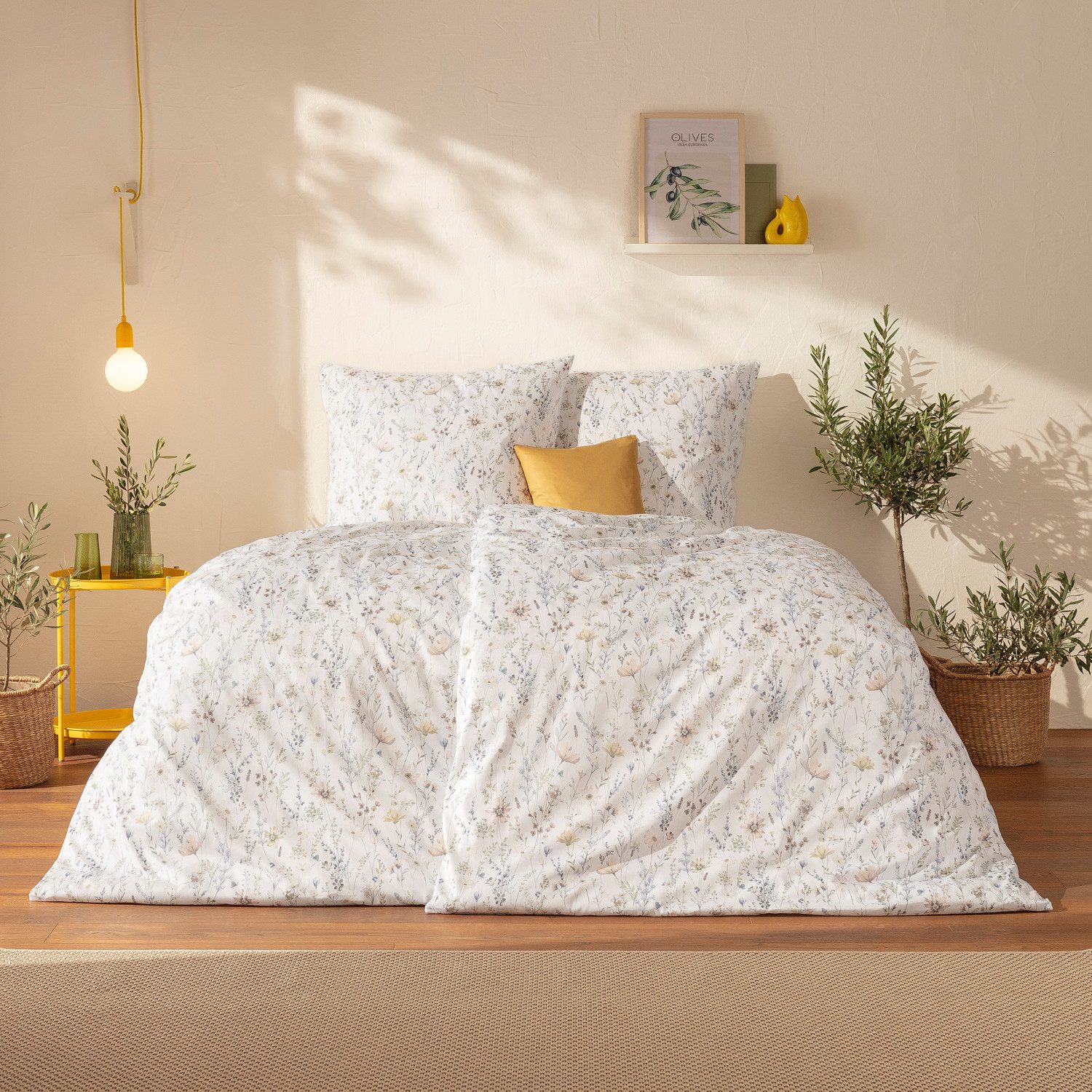 Estella Bettwäsche Estella Mako Satin Bettwäsche Celeste 7961-230 natur floral 135x200, Mako Satin, 2 teilig, Feinster Premium Mako Satin