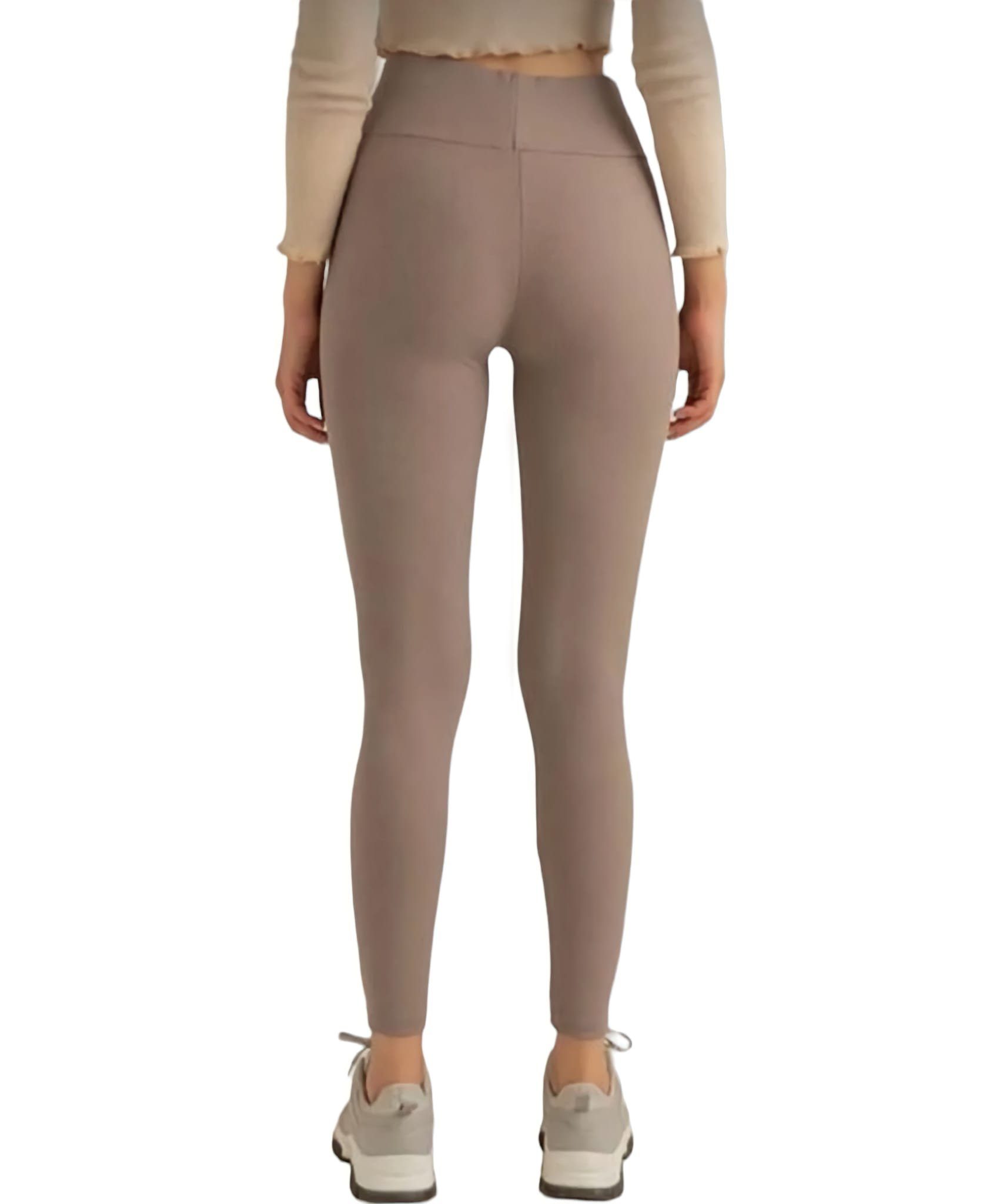 fashionshowcase Thermoleggings gerippte Damen Leggings Fleece Leggings wärmend hoch Baumwolle Bund Milchkaffee innen gefüttert Winter