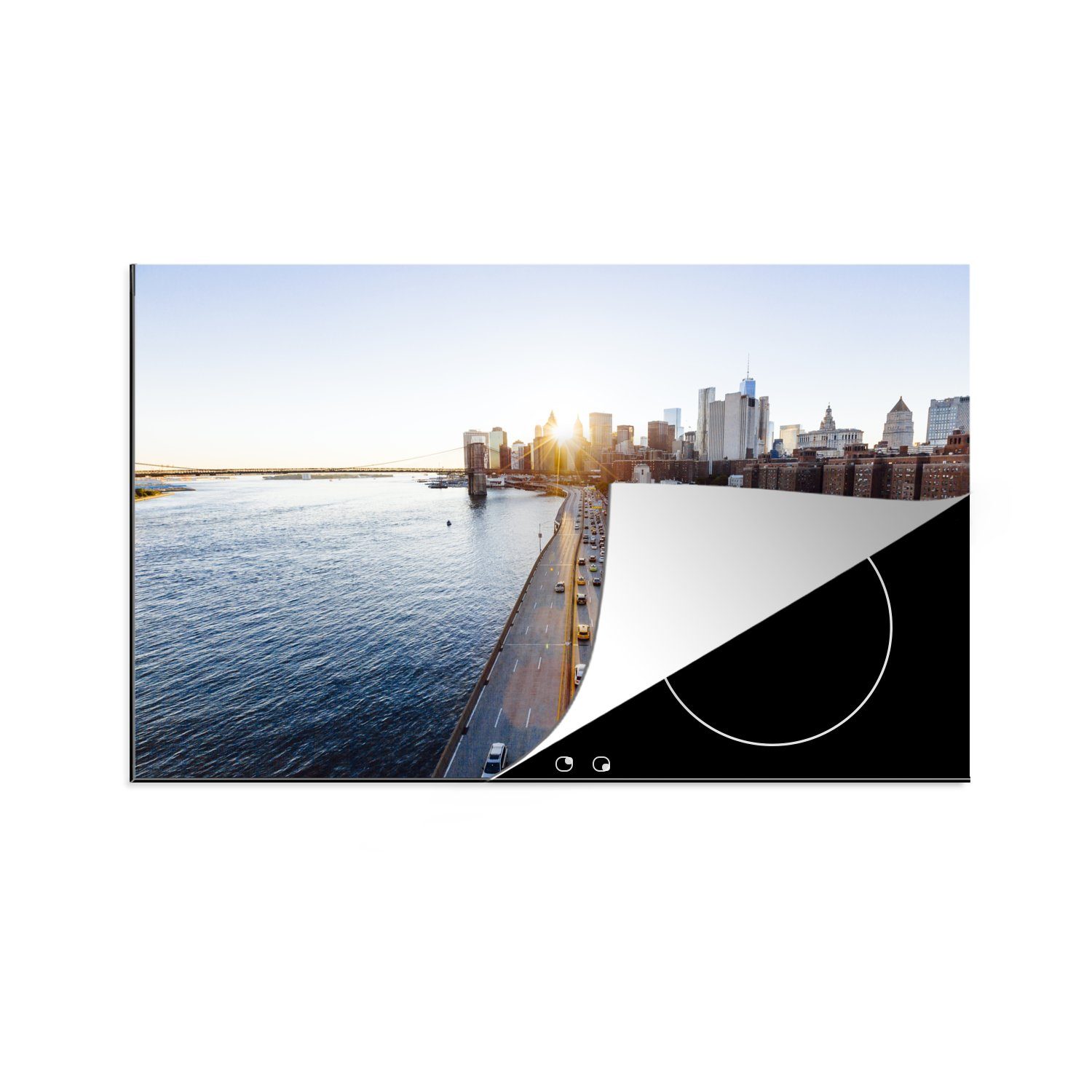 MuchoWow Herdblende-/Abdeckplatte Sonnenaufgang in New York, Vinyl, (1 tlg), 81x52 cm, Induktionskochfeld Schutz für die küche, Ceranfeldabdeckung