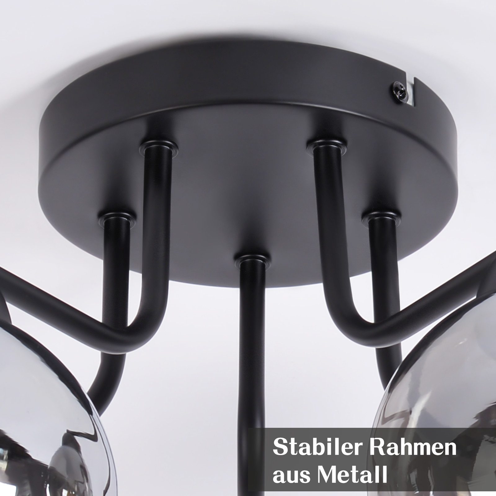 ZMH Deckenleuchte 3/5 flammig E27 Glas Vinatge Kugel Flurlampe, Einfache Installation, ohne Leuchtmittel, schwarz Industrial rund Deckenlampe