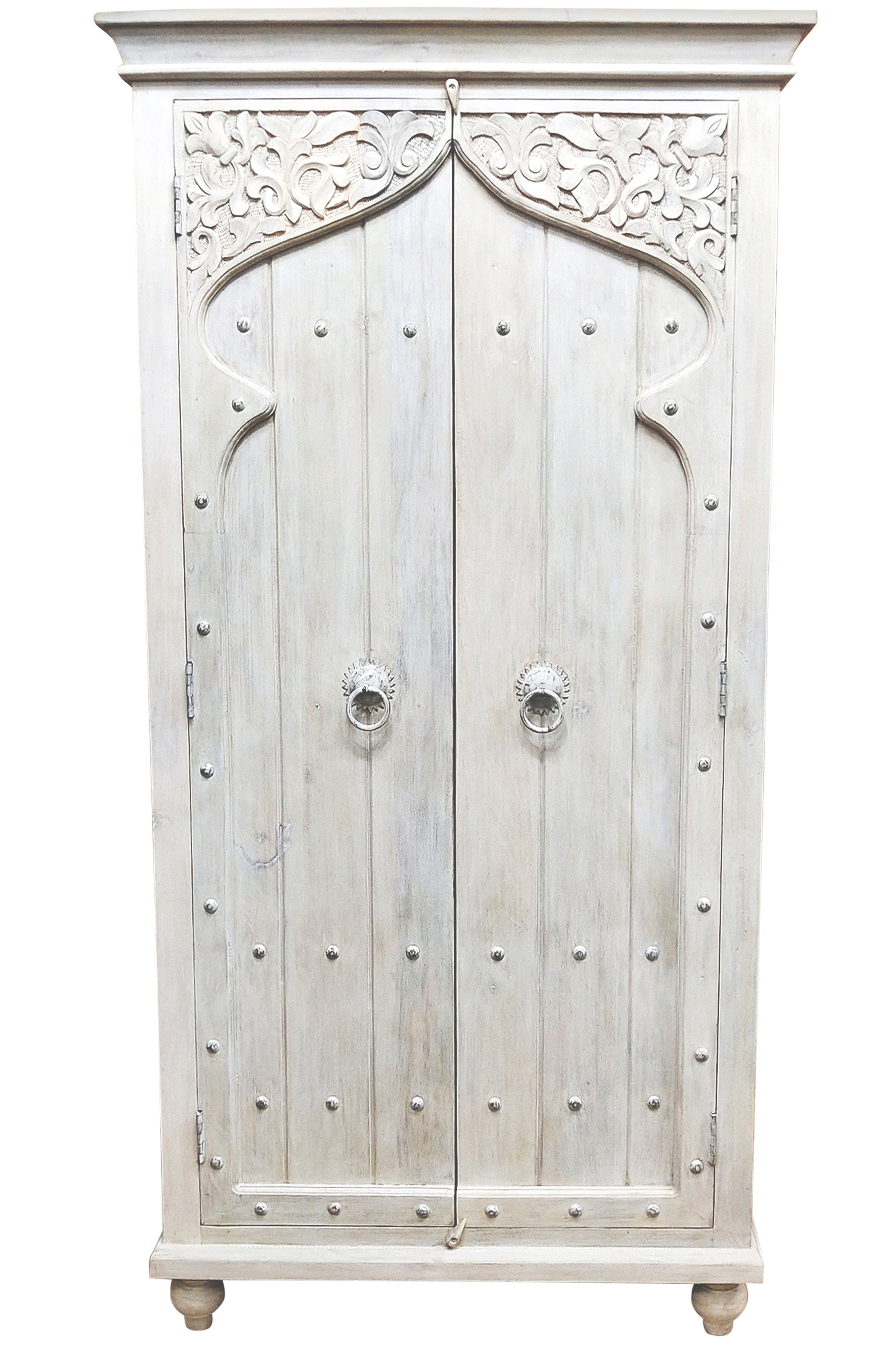 Marrakesch Orient & Mediterran Interior Highboard Highboard Jenin Holz Weiß 190cm, Boho Orientalisch Vintage, Handarbeit