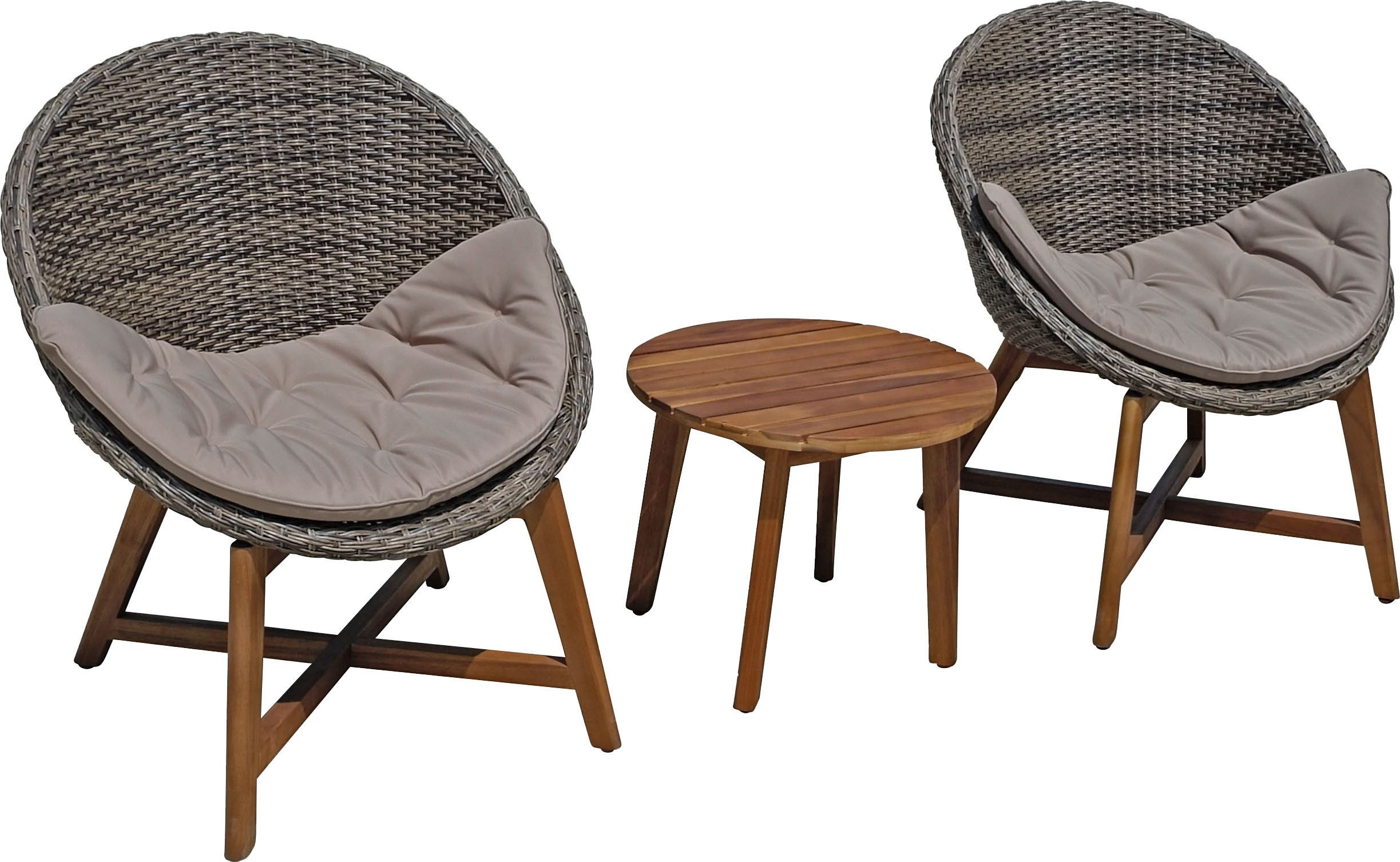 Garden Pleasure Garten-Essgruppe, Sitzgruppe Sitzgrupp »RENO«, (Set), 2 Sessel, Tisch Ø50 cm, inkl Auflagen
