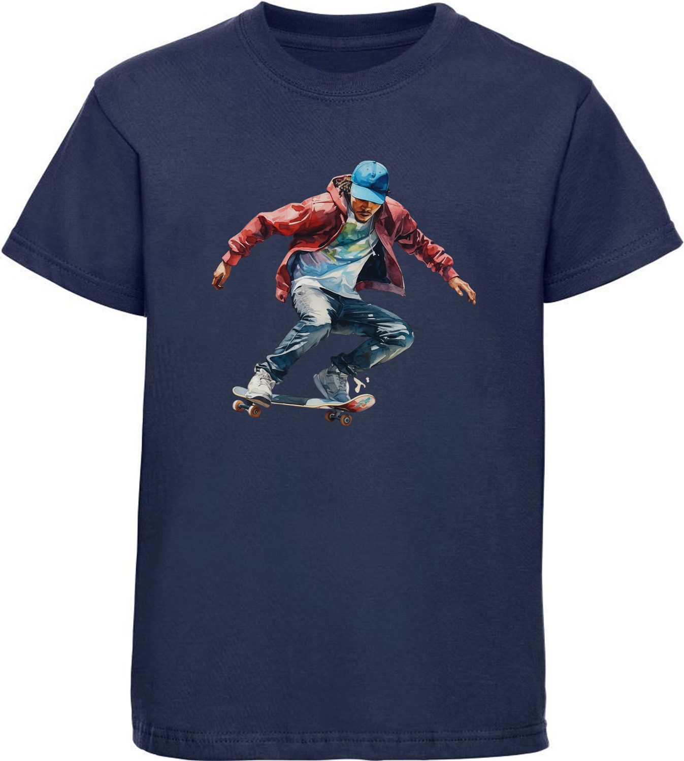 T-Shirt Kinder Print Shirt Springende Skateboarder in Ölfarbenoptik