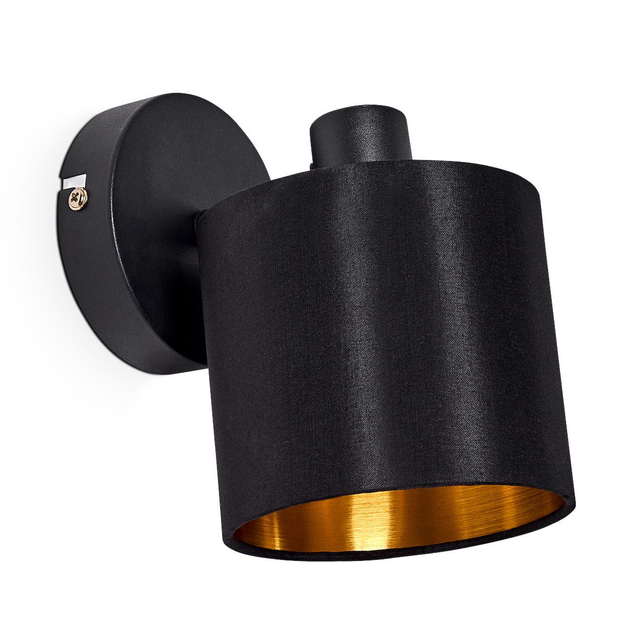 hofstein Wandleuchte »Costa« Wandlampe aus Metall/Stoff in Schwarz/Gold, ohne Leuchtmittel, 3000 Kelvin, 1xE14, verstellbarer Wandspot mit Stoff-Schirm im Retro/Vintage-Desgin