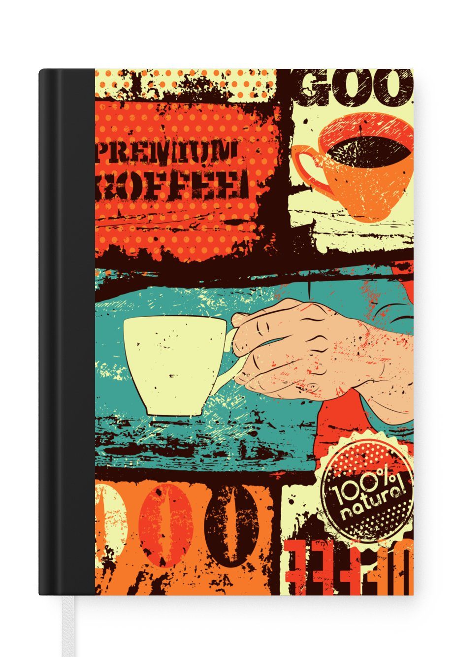 MuchoWow Notizbuch Kaffee - Vintage - Kaffeetasse - Collage, Journal, Merkzettel, Tagebuch, Notizheft, A5, 98 Seiten, Haushaltsbuch