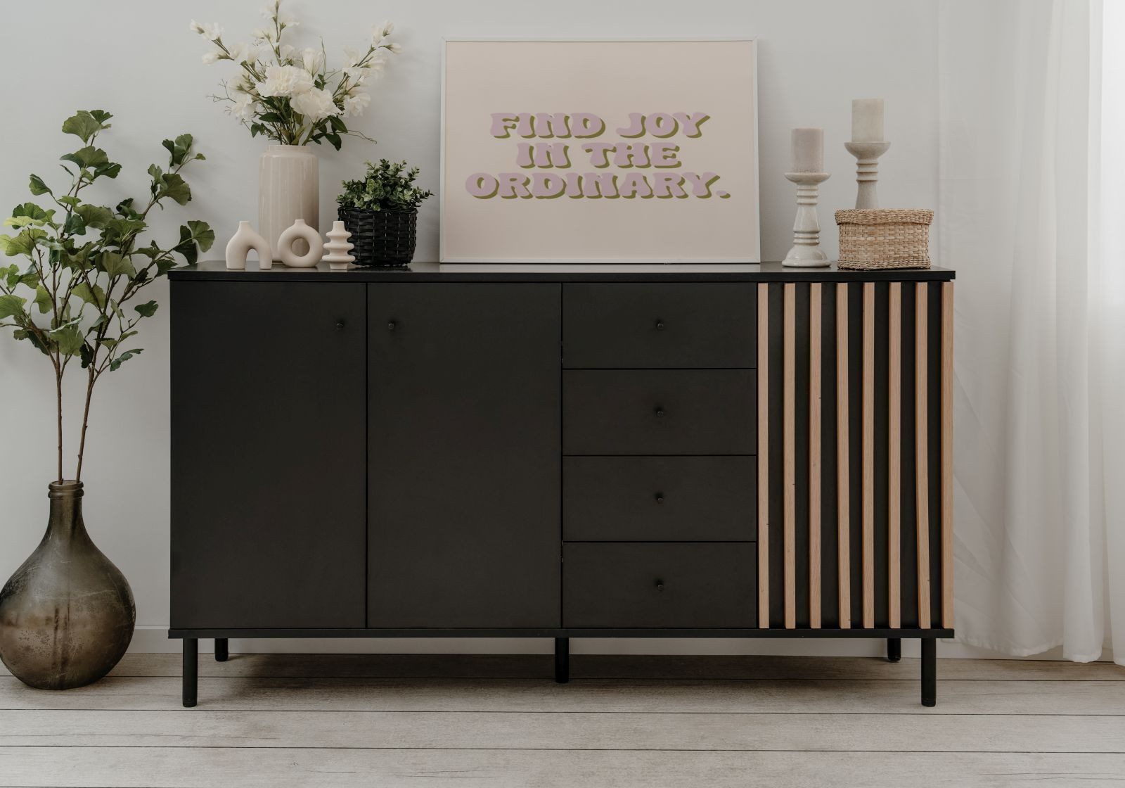 möbelvita Sideboard Sideboard Milan 51C schwarz / Dekor Artisan Oak