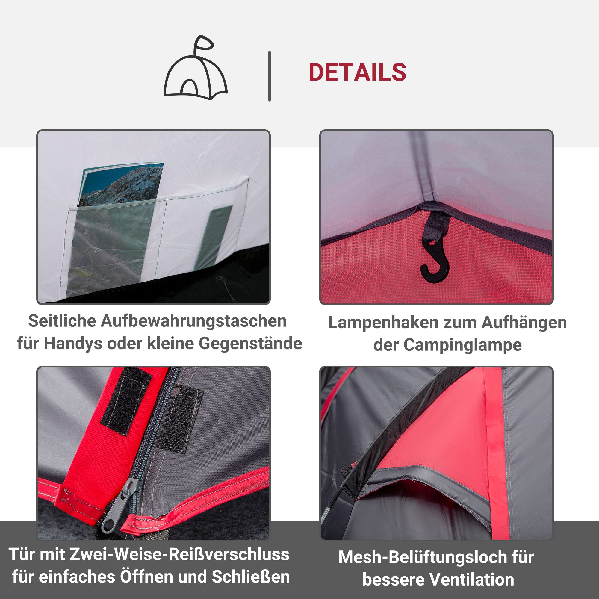 MC Star Tunnelzelt für 2-3 Personen, 190T Campingzelt mit Heringen, Glasfaser & Polyester, (426 x 206 x 154 cm, ideal für Outdoor-Abenteuer)