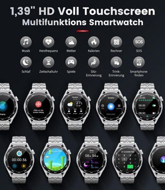 Lige Smartwatch (1,39 Zoll, Android, iOS), mit Telefonfunktion Schlafmonitor, Message Reminder, IP68 wasserdichte