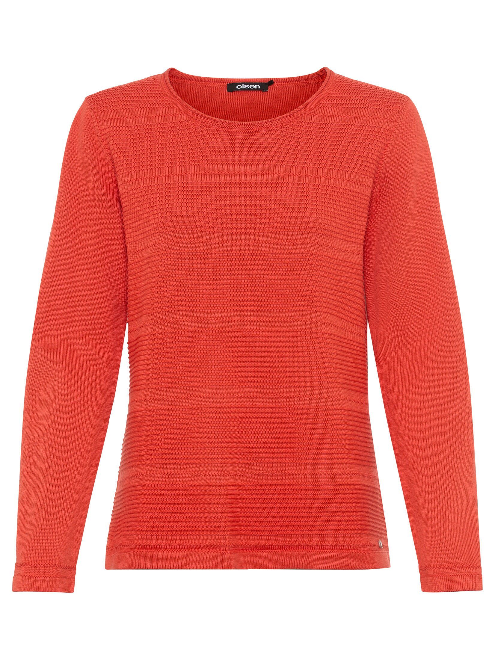 Olsen Rundhalspullover Eva mit horizontalem Streifenmuster Spiced Orange