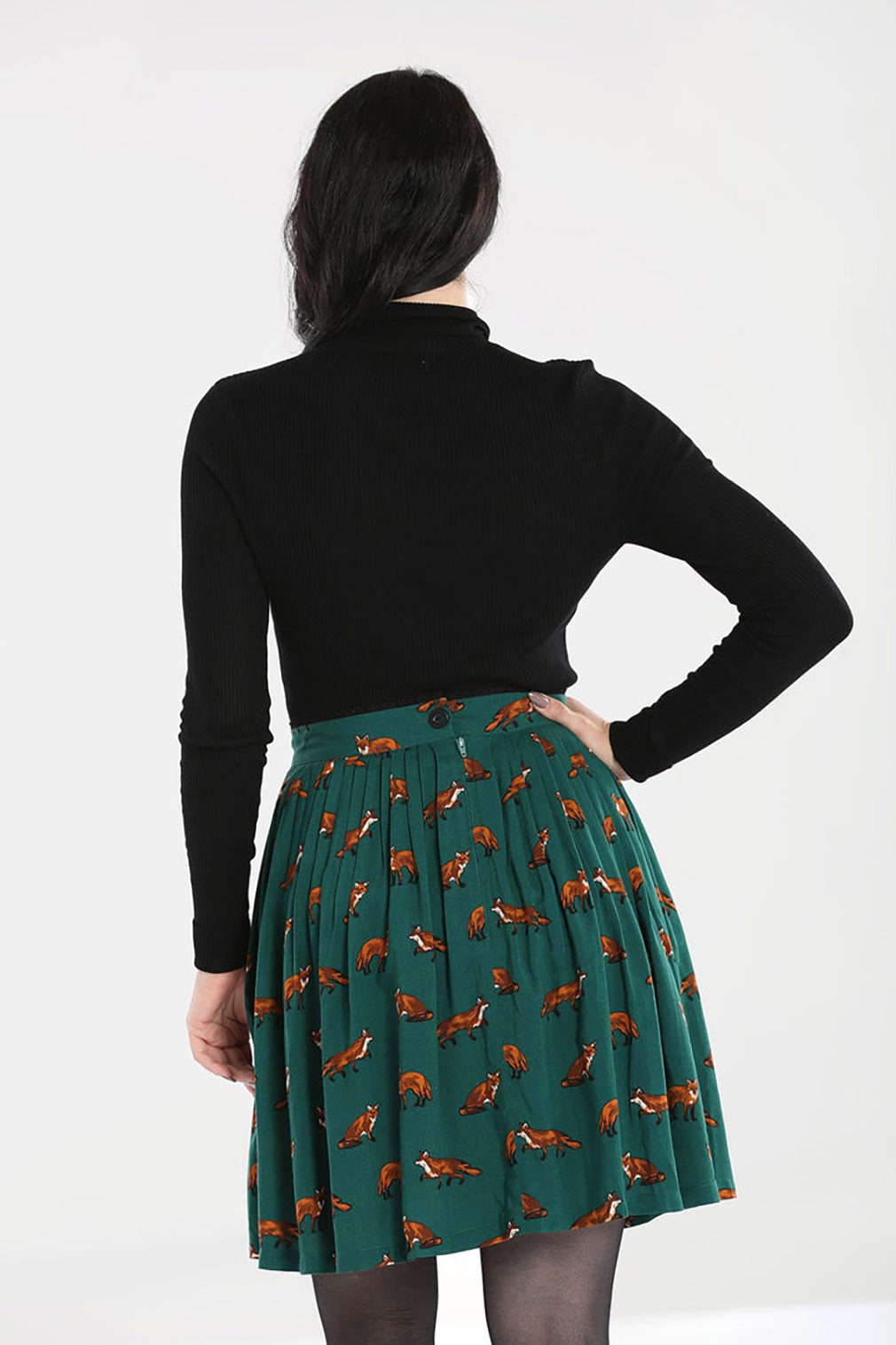 Hell Bunny A-Linien-Rock Vixey Skirt Grün Retro Vintage Swing Fuchs Motiv günstig online kaufen