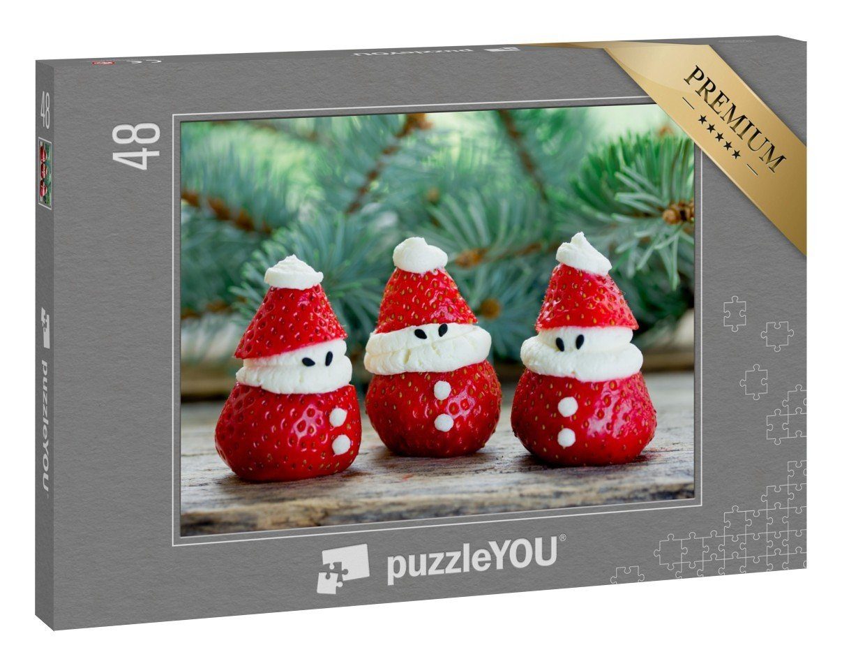 puzzleYOU Puzzle Erdbeer-Weihnachtsmann, gesunde Leckerei, 48 Puzzleteile,  puzzleYOU-Kollektionen Weihnachten