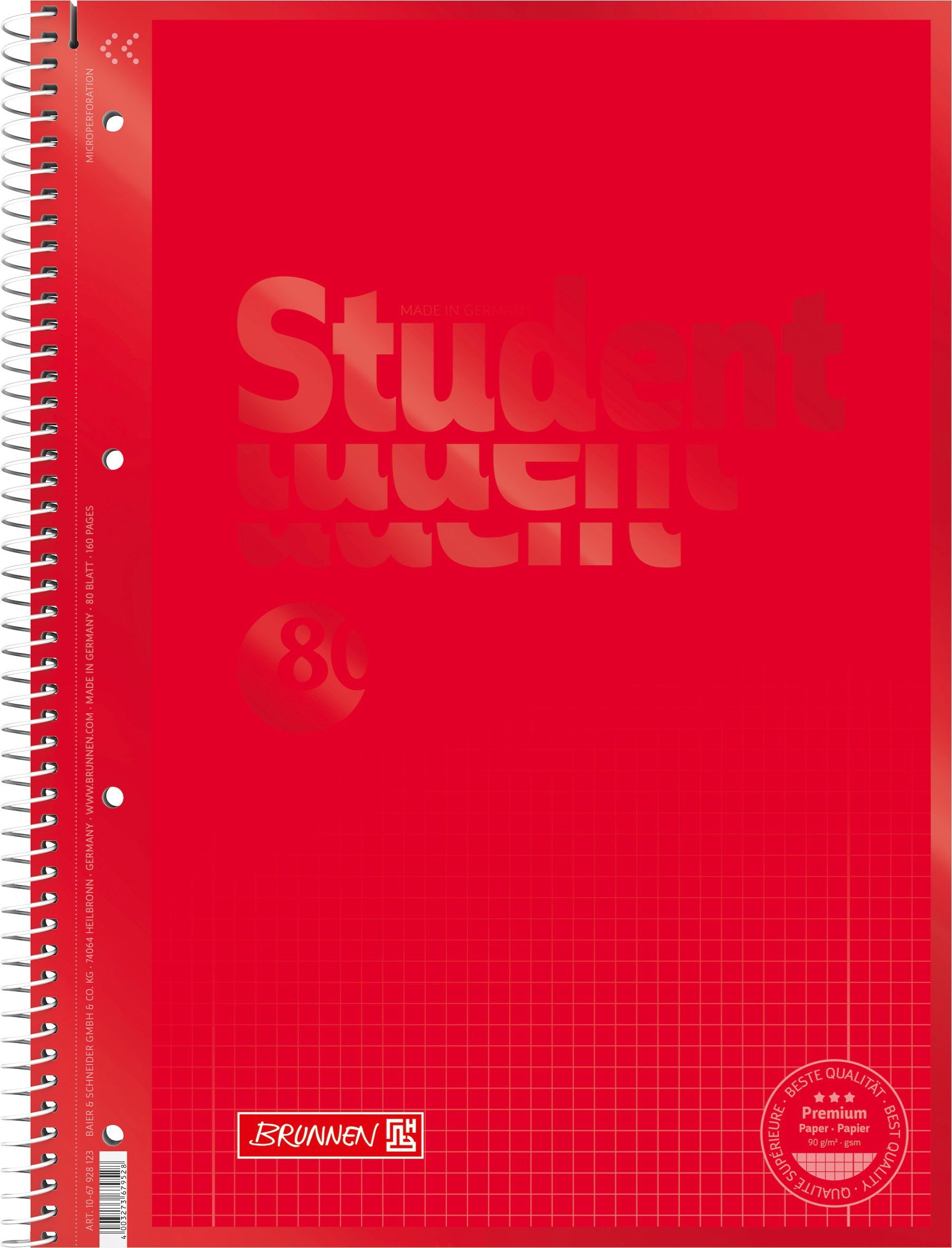 BRUNNEN Collegeblock Collegeblock Student Premium Colour Code A4 kariert mit Randlinie inne