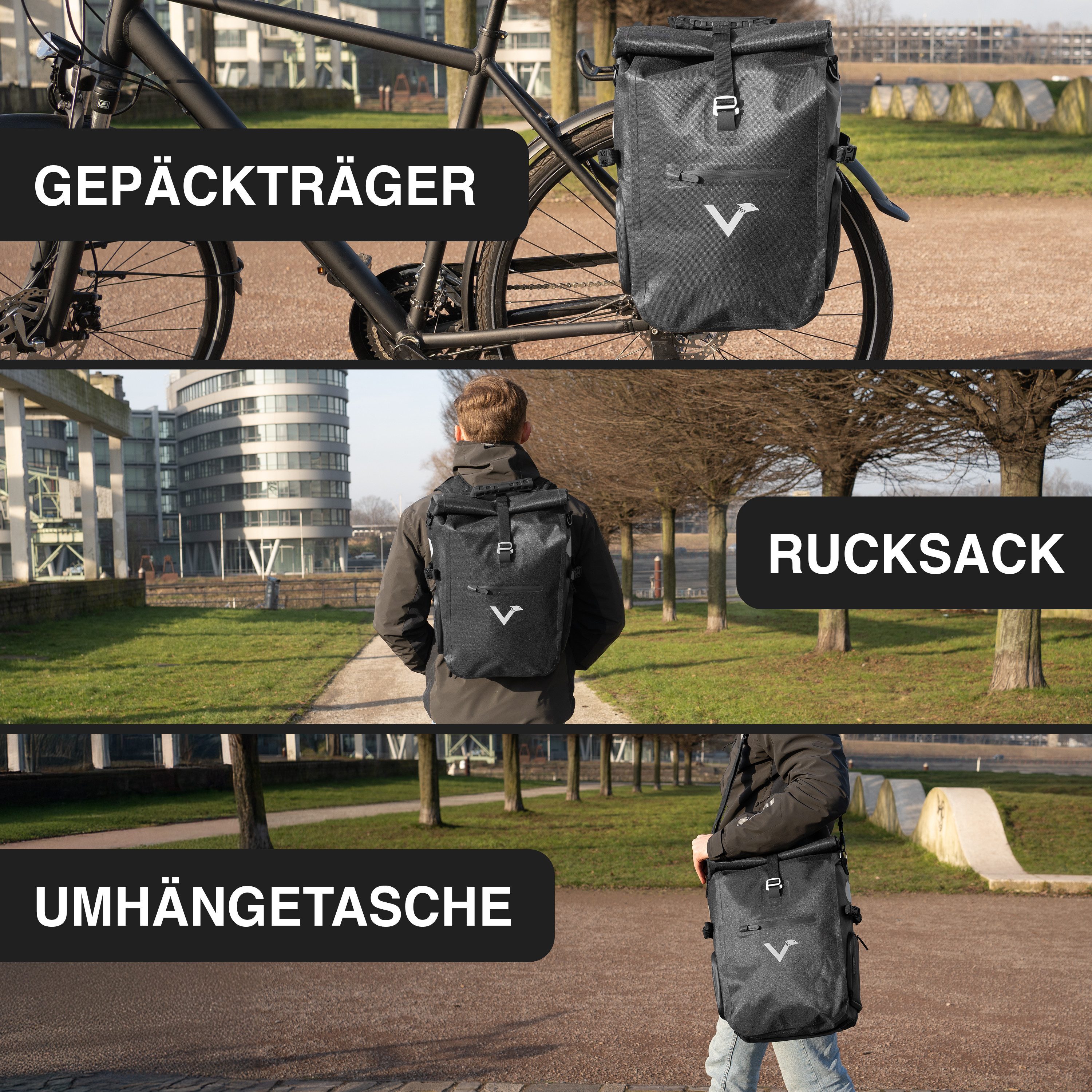 Valkental Fahrradtasche Pro Gepäckträgertasche, Rucksack & Umhängetasche, wasserdicht, Hochwertiges Nylon 23 L