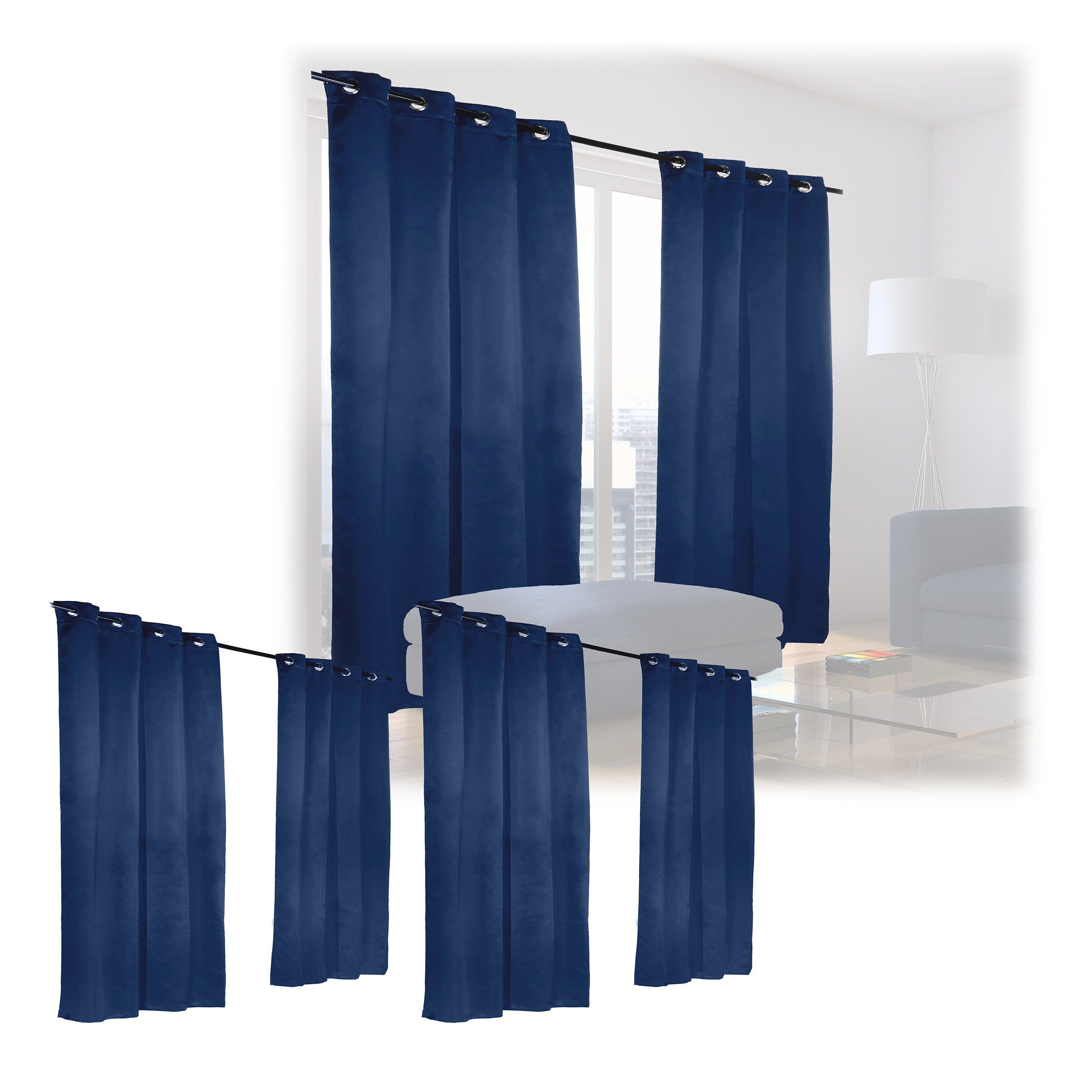 245 relaxdays x 135 cm, Vorhang 6 x Vorhang blau
