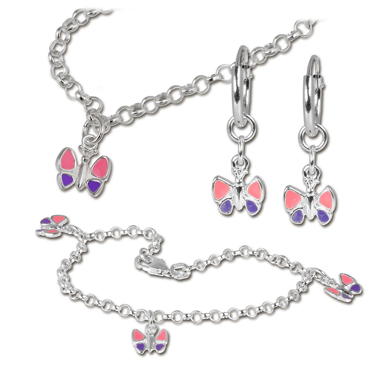 Teenie-Weenie Schmuckset Teenie-Weenie Schmetterling Kette & Armband (3-tlg., Schmucksets), Schmucksets Schmetterling aus 925 Sterling Silber, Farbe: rosa, lila