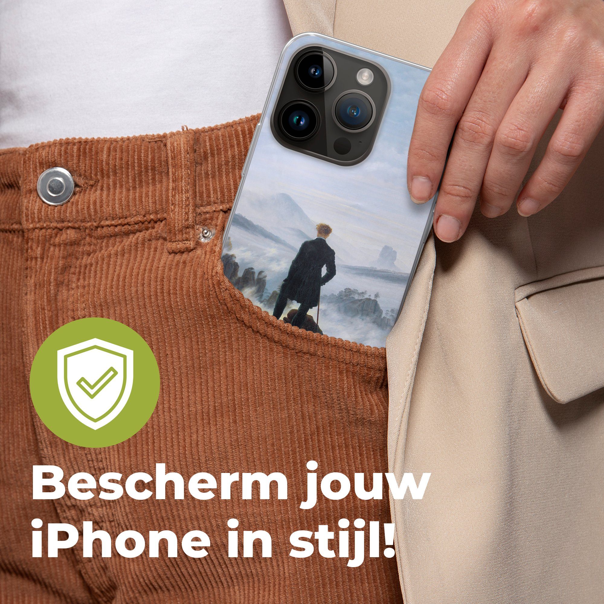 MuchoWow Handyhülle für Apple iPhone 14 Pro Der Wanderer über dem Nebelmeer - Caspar David, Smartphone-Bumper, Print, Handy Schutzhülle Dünn
