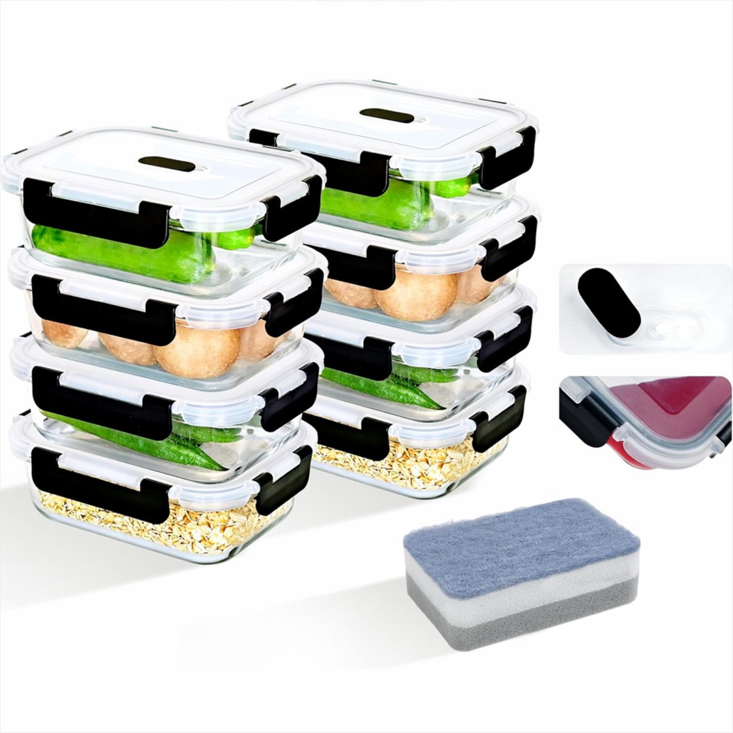 KingLux Frischhaltedose Meal Prep Boxen Glas,Vorratsbehälter Glas, Glasbehälter Mit Deckel, Borosilikatglas, (8-tlg)