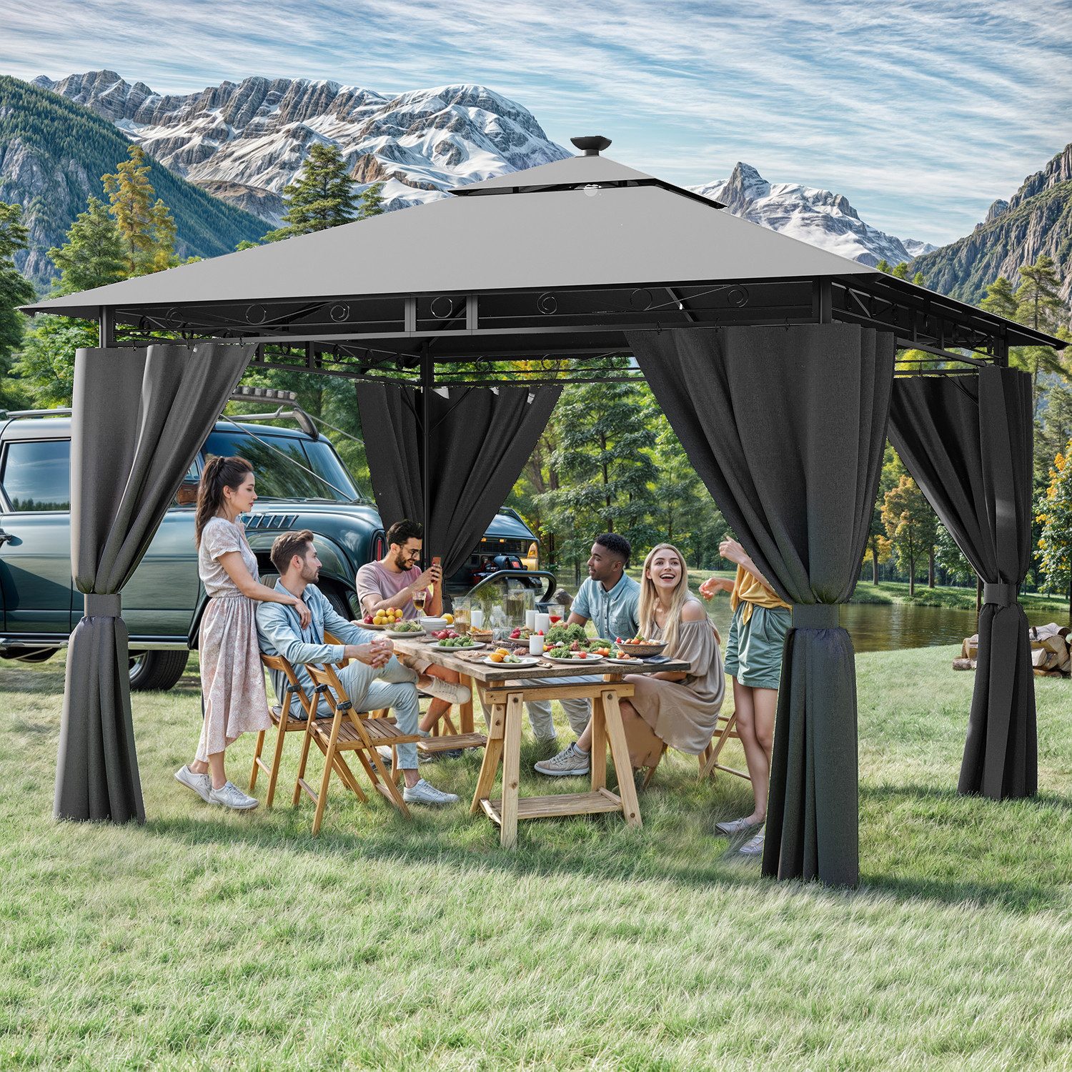 HOMALL Pavillon Winterfest und Wasserdicht, Patio Pavillons für 4-8 Persone günstig online kaufen