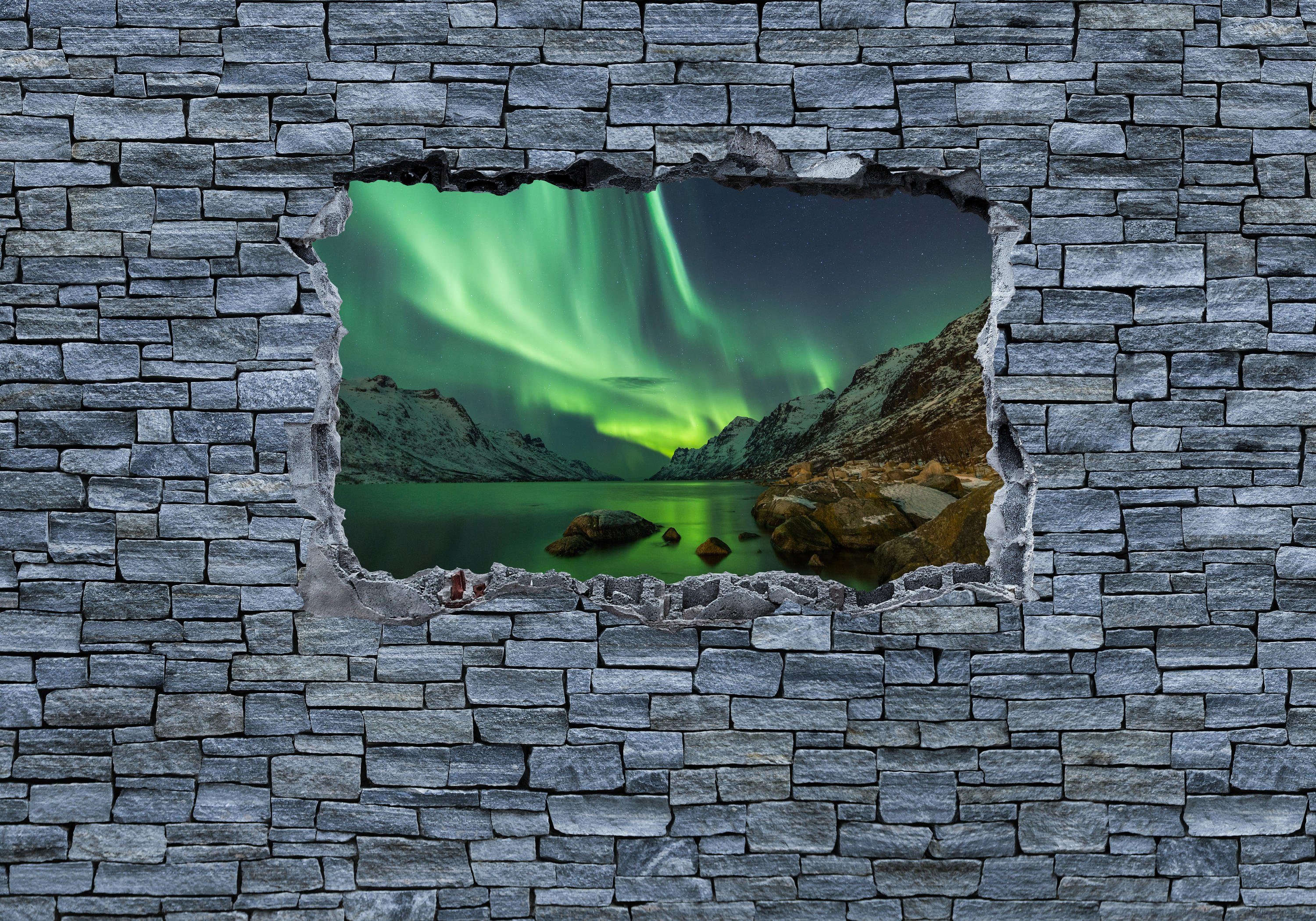 wandmotiv24 Fototapete 3D Optik - Aurora Borealis Tromso, glatt, Wandtapete, Motivtapete, matt, Vliestapete