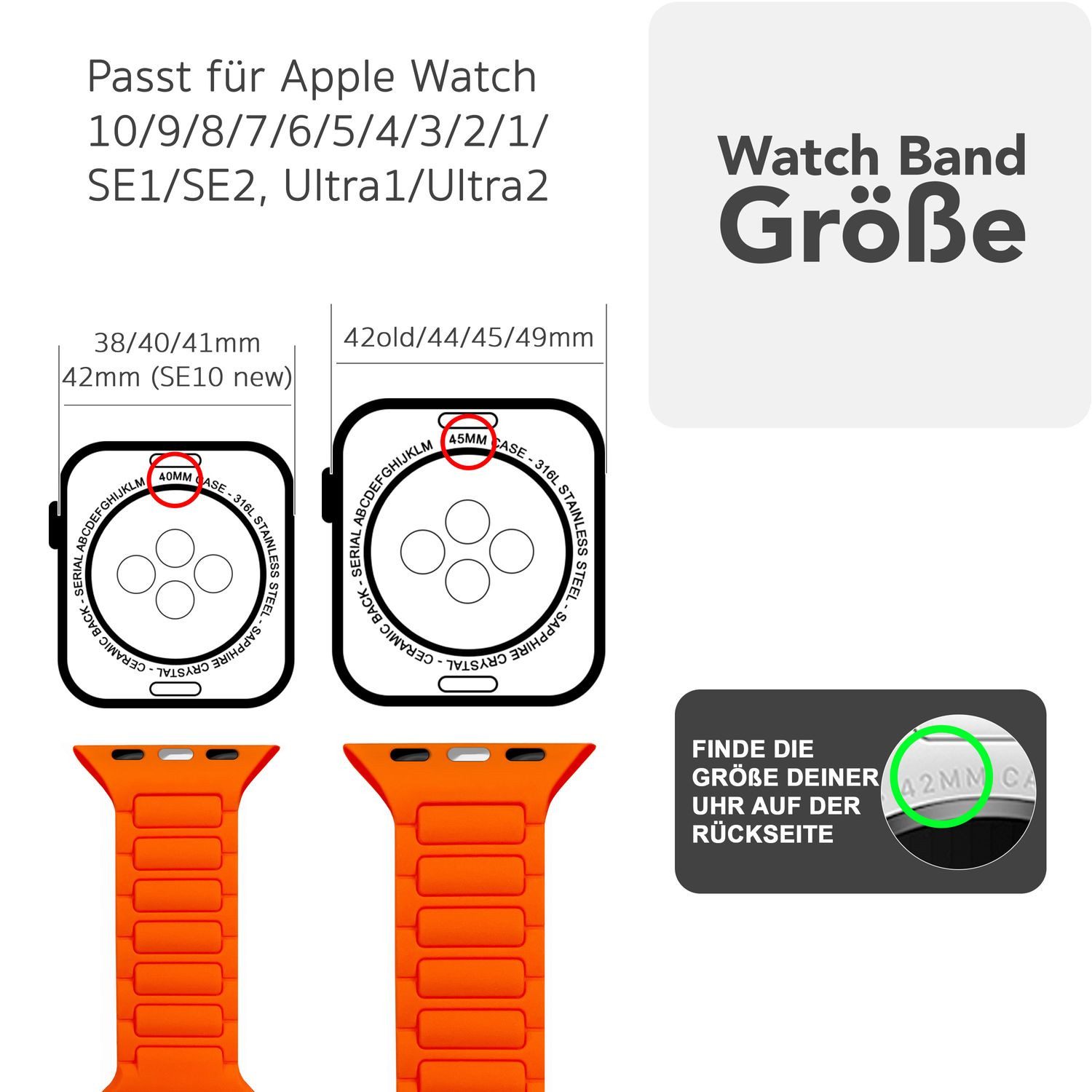Nalia Smartwatch-Armband Apple Watch 49mm/46/45/44/42(Serie 1-3), Magnetisches Silikon Ersatzband / für Fitness Uhr / Wasserbeständig
