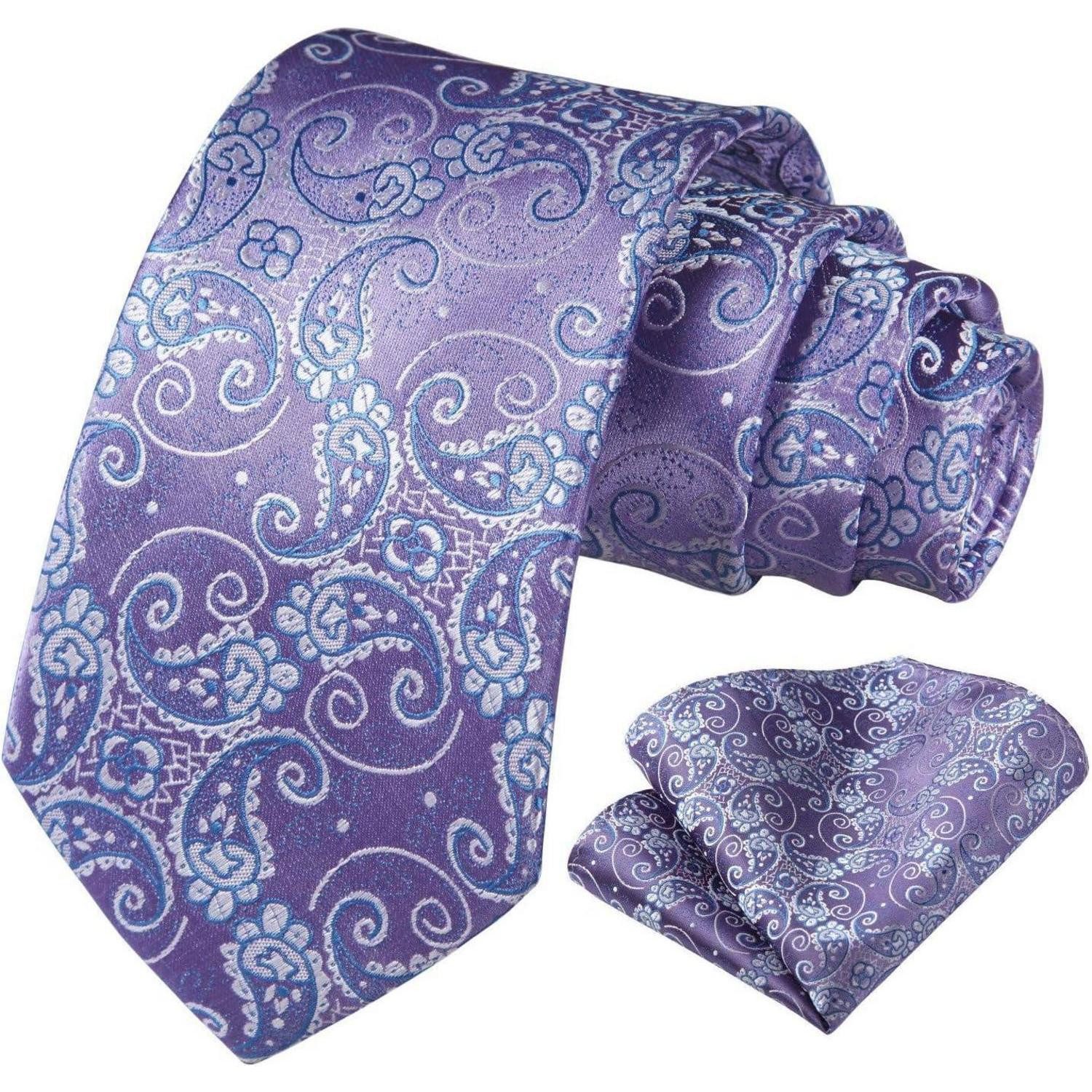 LuxusKollektion Krawatte Krawatte Einstecktuch Set Herren Paisley Blume Hochzeit Violett