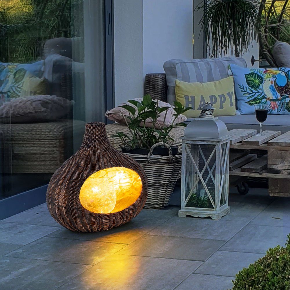 etc-shop Gartenleuchte, LED-Leuchtmittel fest Rattan-Optik Außen für Tischdeko verbaut, Solarleuchte Solarleuchte Gartendeko Warmweiß