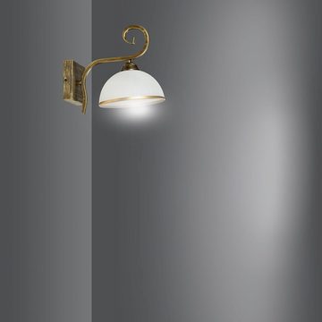 Licht-Erlebnisse Wandleuchte ELISA, ohne Leuchtmittel, Wandlampe Glasschirm Weiß Gold Antik E27 Schlafzimmer