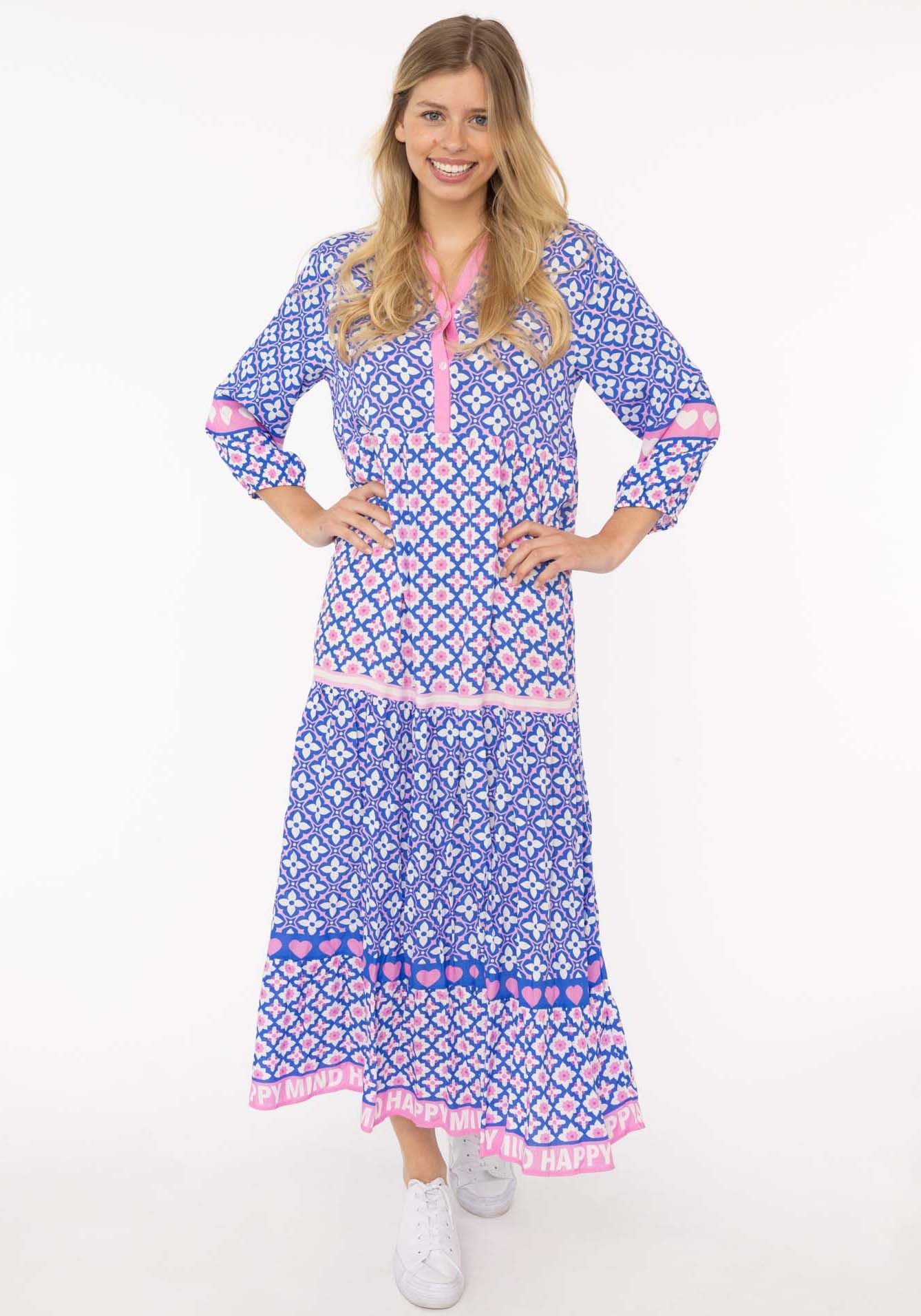 Zwillingsherz Maxikleid "Dreams" mit Mustermix, Knopfleiste und 3/4 Arm günstig online kaufen