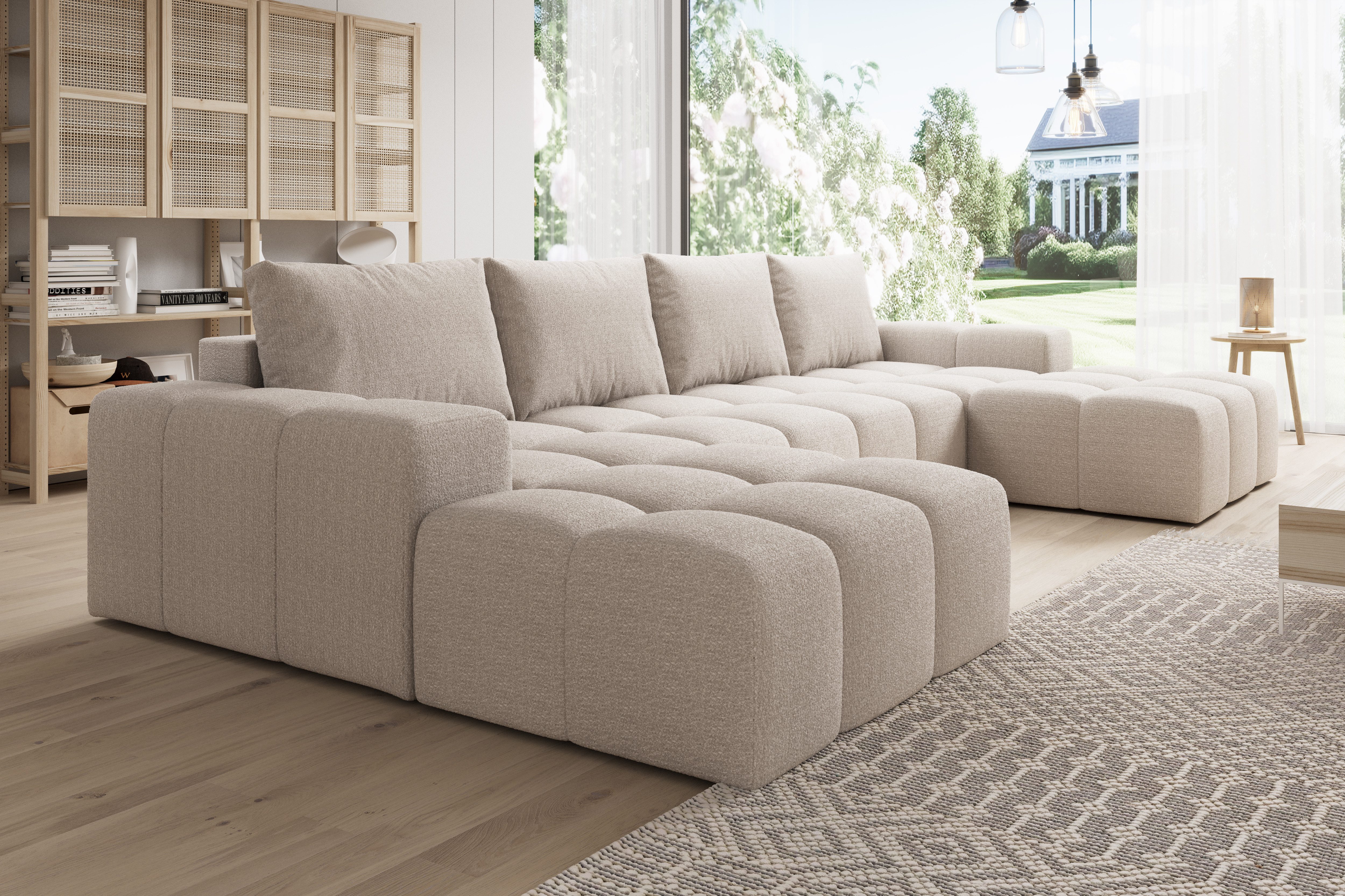 PROMETO Möbel Ecksofa Couch U-Form, Sofa U-Form Teddy-Bouclé, WebStoff -Cento