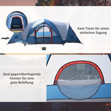 Outsunny Faltzelt Campingzelt für 4 Personen, Personen: 4 (Gruppenzelt mit Tragetasche, 45 tlg., Tunnelzelt), BxLxH: 207x475x150 cm