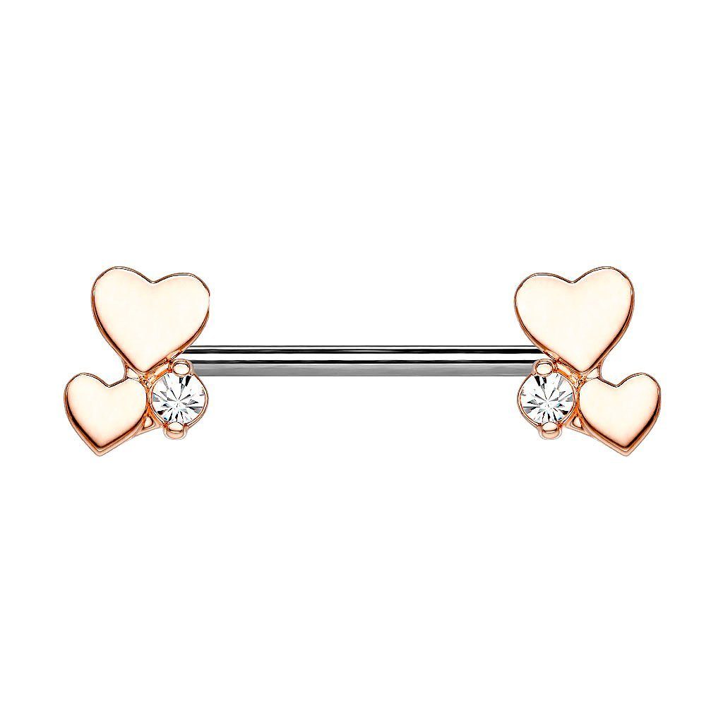 Taffstyle Intimpiercing Intim Brustwarzenpiercing Stab Herzen Kristall, Piercing Intimpiercing Hantel Barbell Brust Stab mit Herzen Glitzer Rosegold