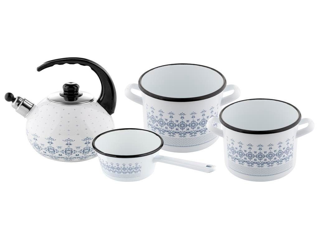Florina Topf-Set Wunderschönes Set aus Emaille-Töpfen Mediterraner Stil Wasserkocher, Kohlenstoffstahl, Emaille (4-tlg)