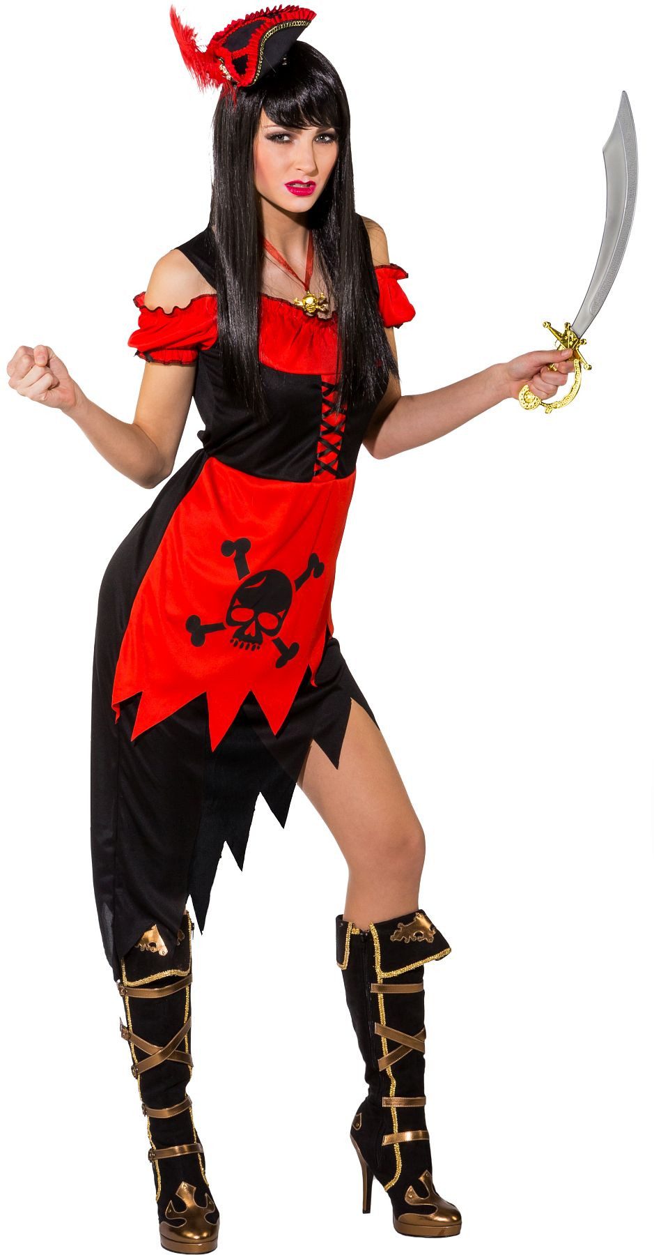 Fries Piraten-Kostüm Piratin Kostüm Kleid Halloween Fasching Karneval Cosplay S/M L/XL
