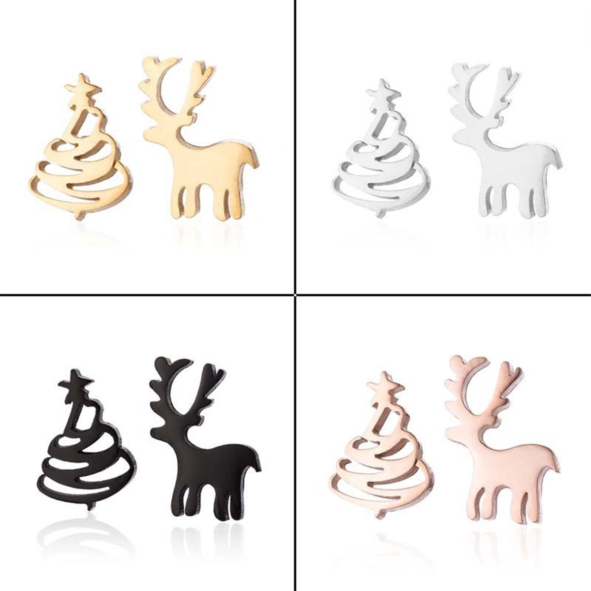 XDeer Ohrstecker-Set Ohrstecker Weihnachten für Mini RoseGold Ohrringe, Damen Piercing Edelstahl Elch Weihnachtsbaum Schmuck