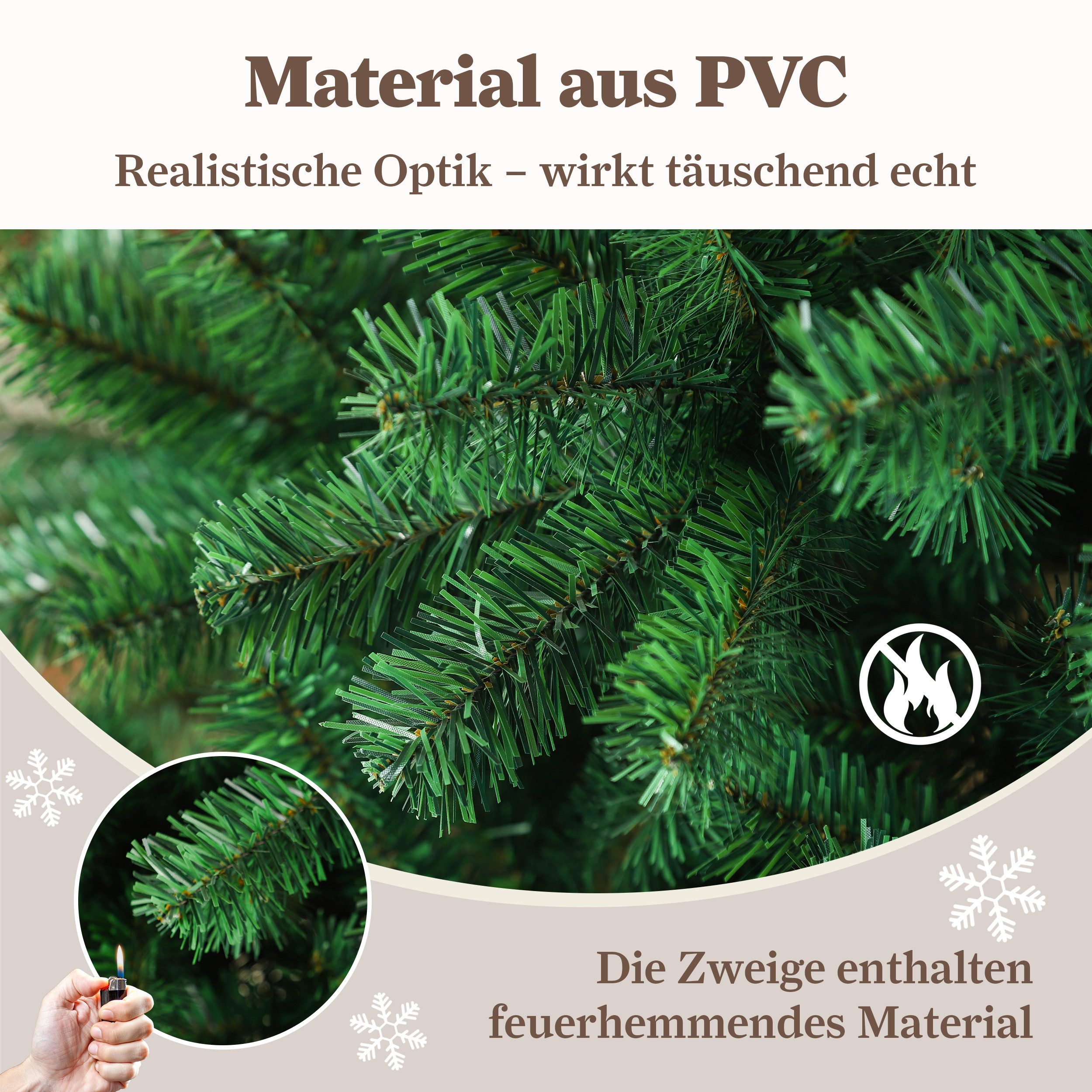 Sinaopus Künstlicher Weihnachtsbaum mit Beleuchtung, 180cm Weihnachstbaum aus PVC, Metallständer, Tannenbaum künstlich, schwer entflammbare, geruchlose PVC-Nade – Bild 2 von 5