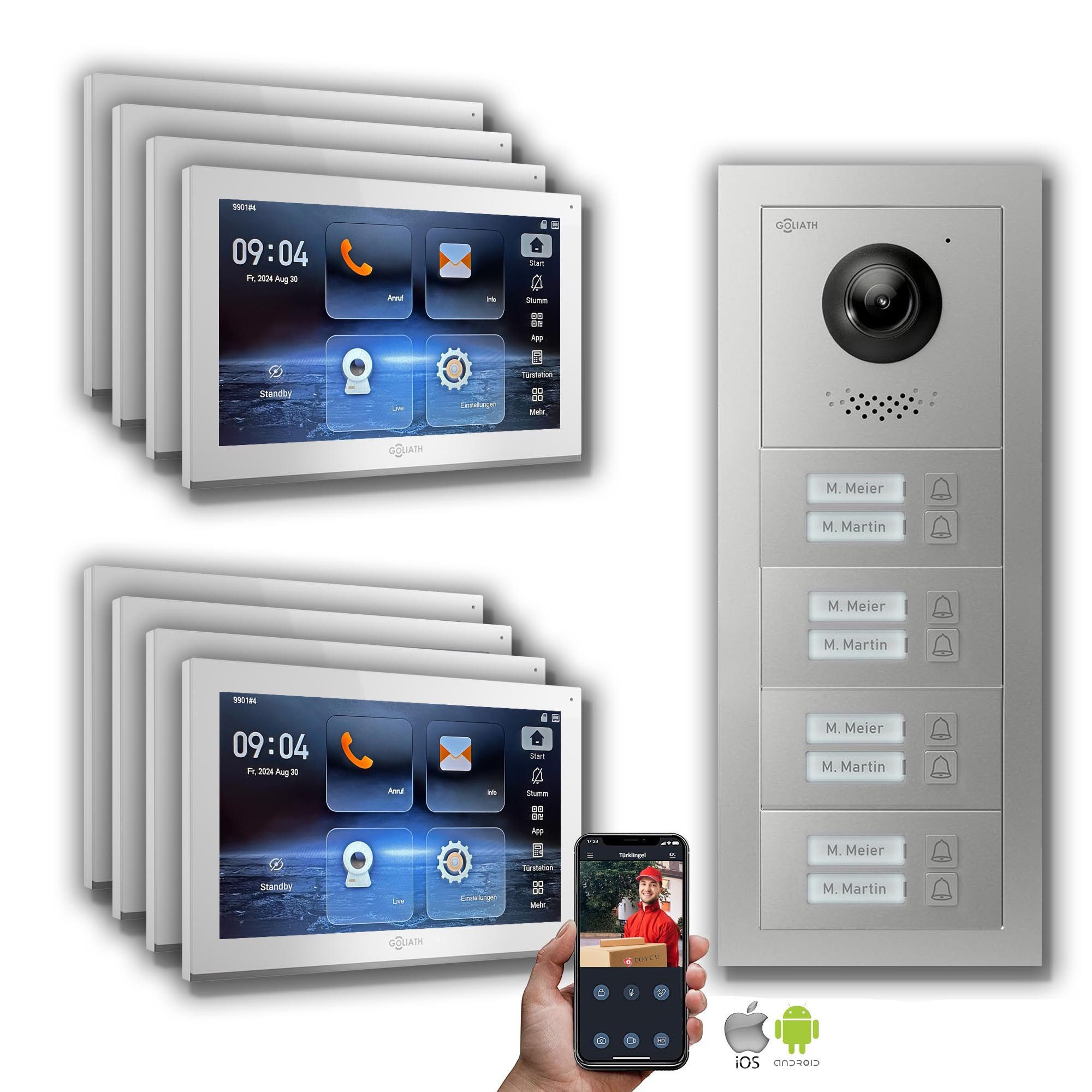 Goliath Intercom Video-Türsprechanlage Goliath IP Video Türsprechanlage: 10-Zoll 8 Familienhaus, Smartphone A (Privat oder Gewerblich)
