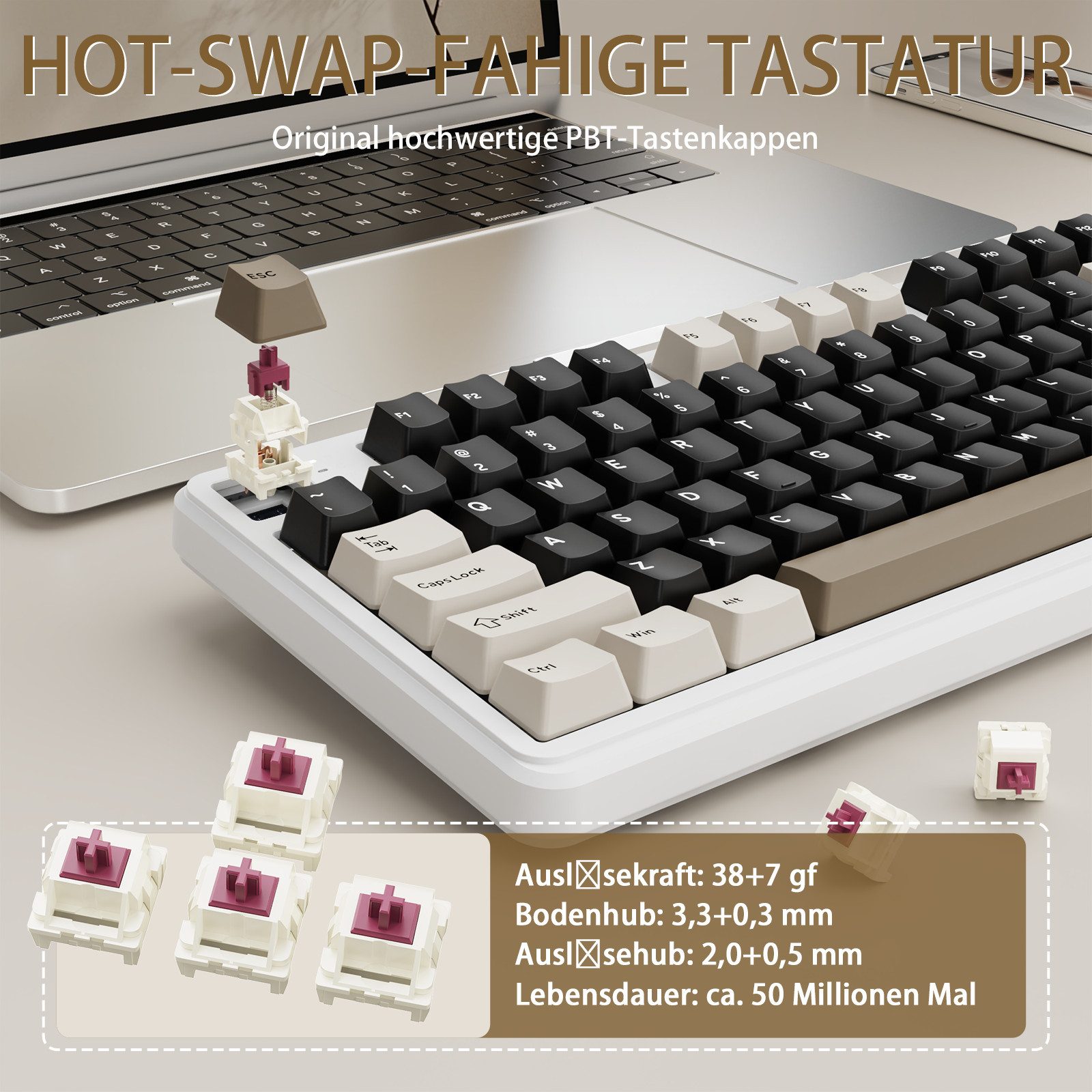 ATTACK SHARK X98PRO Tri-Mode Gasket Mechanische Gaming-Tastatur Gaming-Tastatur (LED-Farbbildschirm und CNC-Knopf,RGB,4000 mAh) – Bild 5 von 5