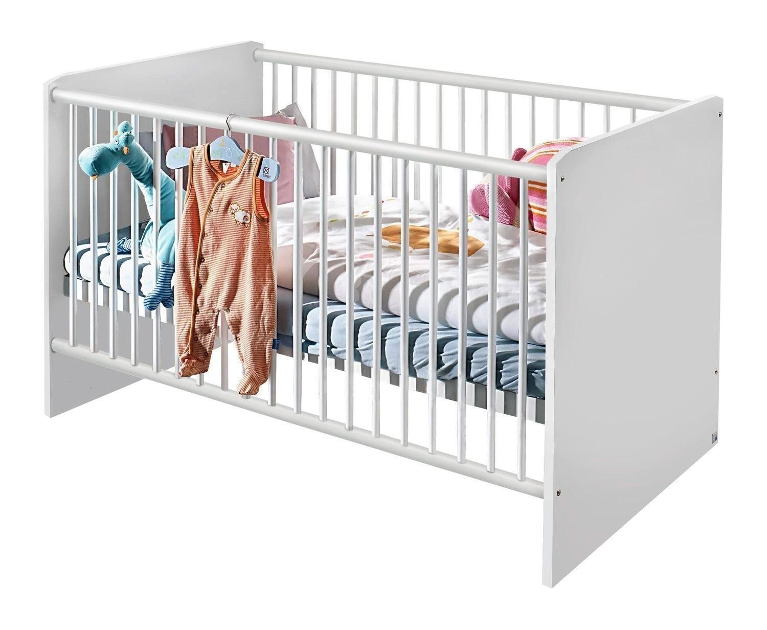 rauch Babybett ALVARA, 70 x 140 cm, Alpinweiß Dekor, inkl. 3-fach höhenverstellbarem Lattenrost, 3 Schlupfsprossen