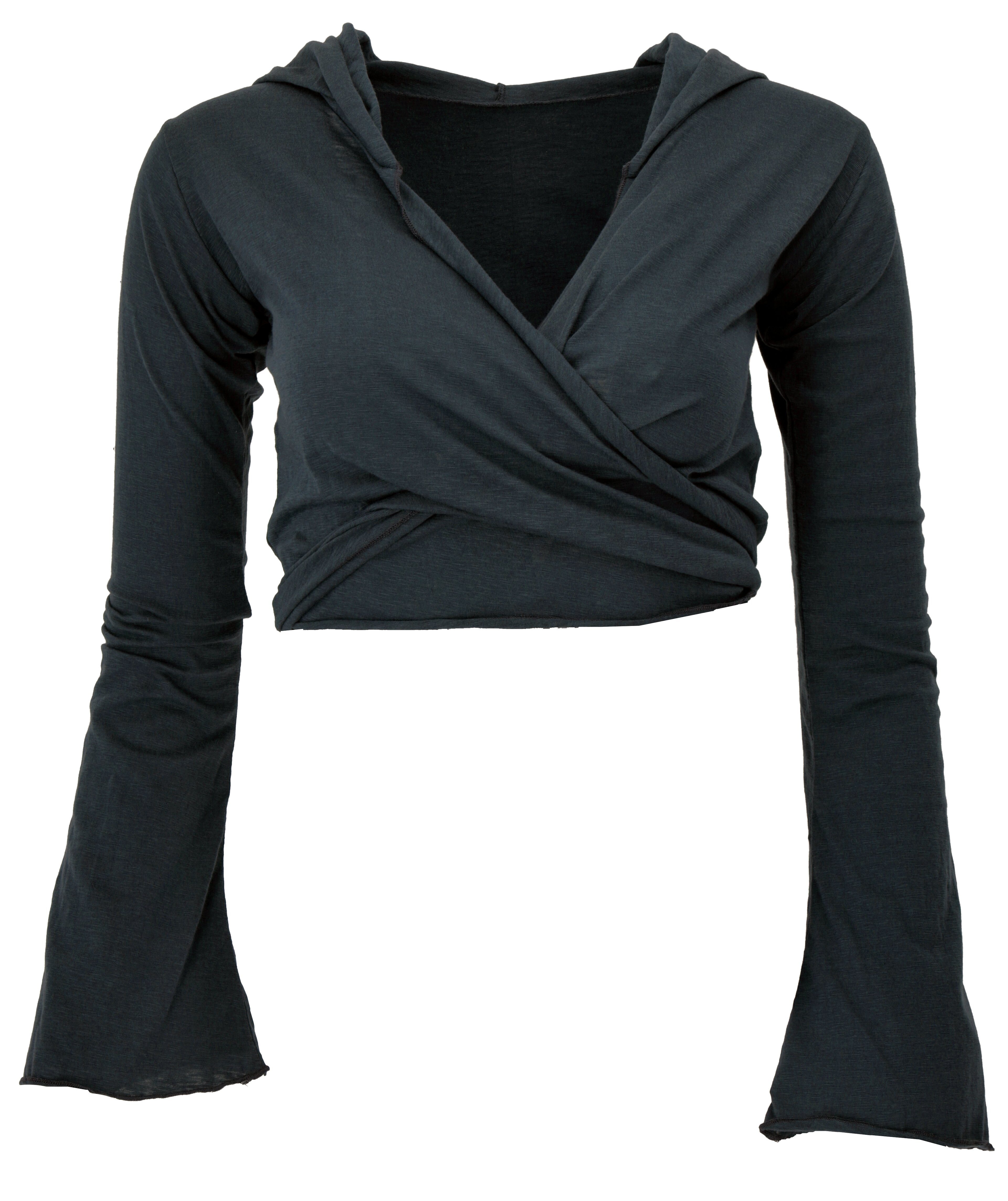 Guru-Shop Longsleeve Wickeltop, Bekleidung alternative schwarz Langarmshirt mit.. Yogatop