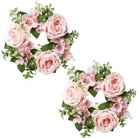 Kunstblume Kerzenring Rosen und Blüten Rose, Creativ green, Höhe 5 cm, im 2er Set