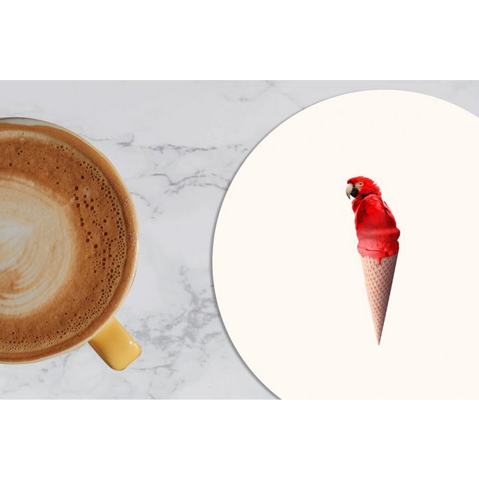 MuchoWow Glasuntersetzer Eiscreme - Papagei - Rot - Eistüten - Weiß Zubehör für Gläser 6-tlg. Getränkeuntersetzer Tassenuntersetzer Korkuntersetzer Tasse Becher