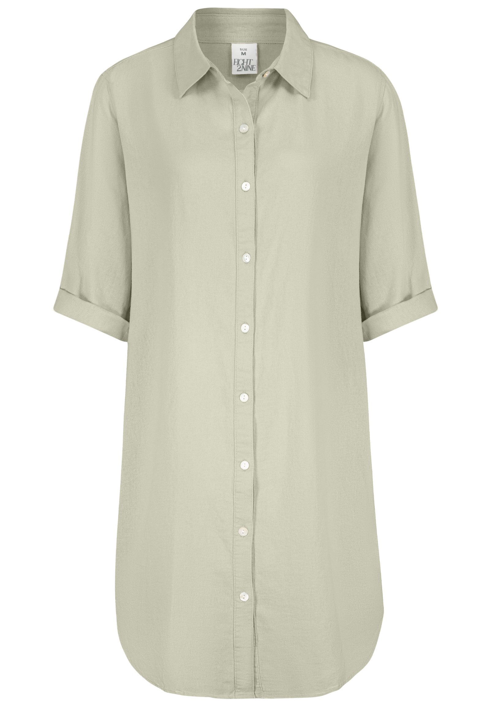 Eight2Nine Shirtkleid Kurzarm Knopfleiste Gerade Passform Elegantes Design für Damen (lang, 1-tlg) Leinen Normal Fit Kentkragen Kurzarm Einfarbig atmungsaktiv
