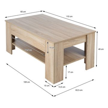 ML-DESIGN Couchtisch Wohnzimmertisch mit Stauraum Beistelltisch Kaffeetisch Tisch Sofatisch, Sonoma Eiche mit Schublade Ablage 110×65×48cm Modern