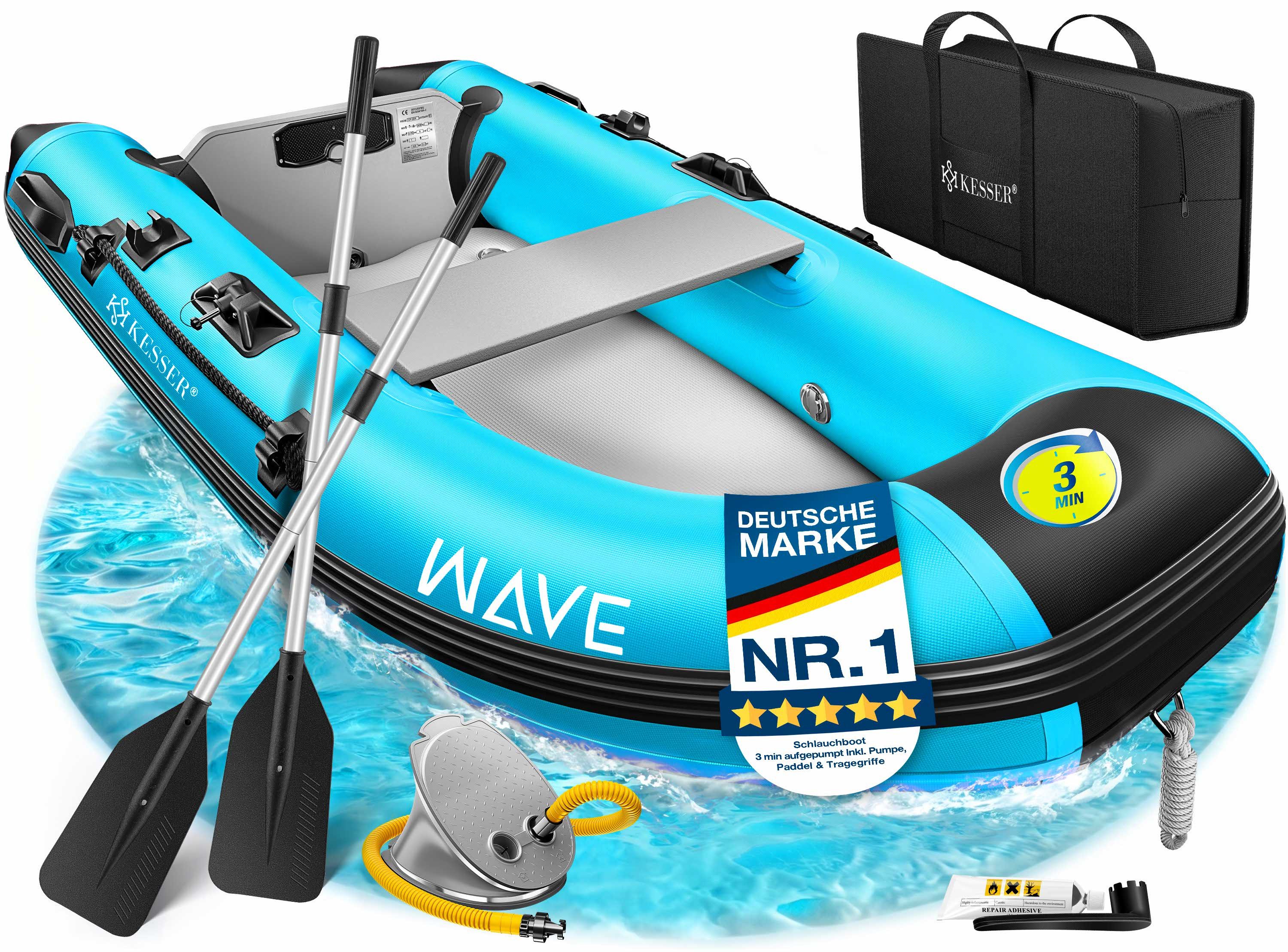 KESSER Schlauchboot aufblasbares Paddelboot für 2 Personen, motorisierbar, 2,30m, WAVE Motor geeignet