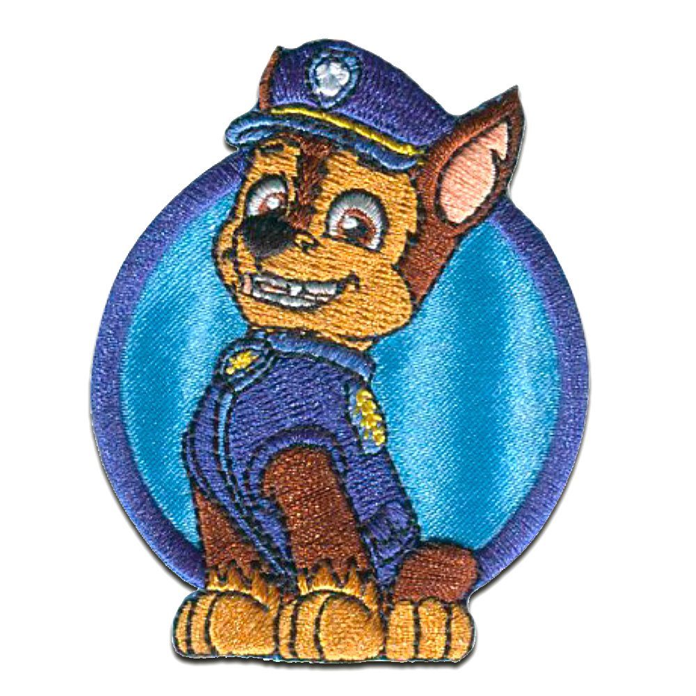 PAW PATROL Aufnäher Bügelbild, Aufbügler, Applikationen, Patches, Flicken, zum aufbügeln, Polyester, CHASE 1 - Größe: 7 x 6 cm