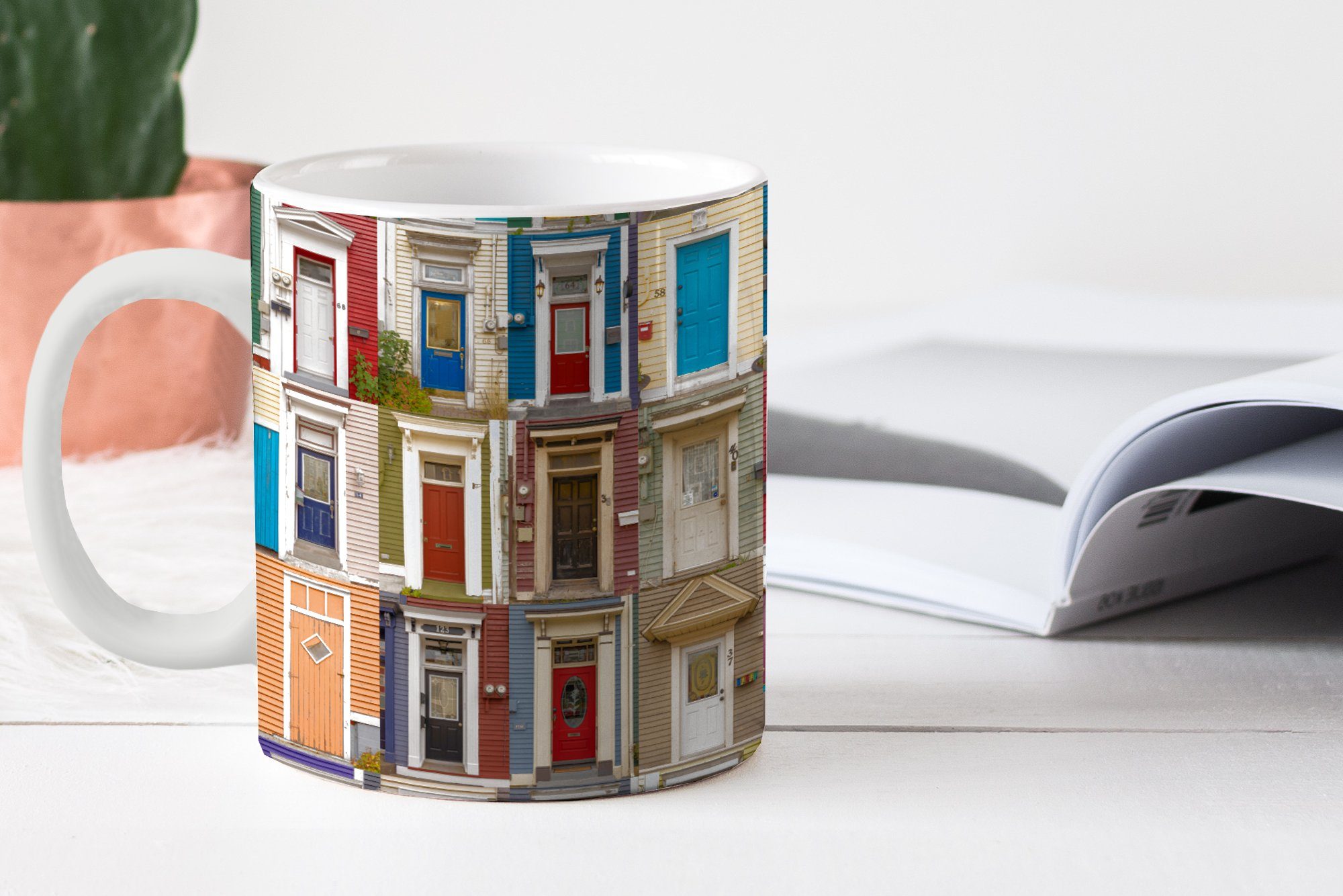 MuchoWow Bunt Keramik, Becher, Teetasse, Geschenk Collage - - Architektur, Tasse Teetasse, Kaffeetassen, - Türen
