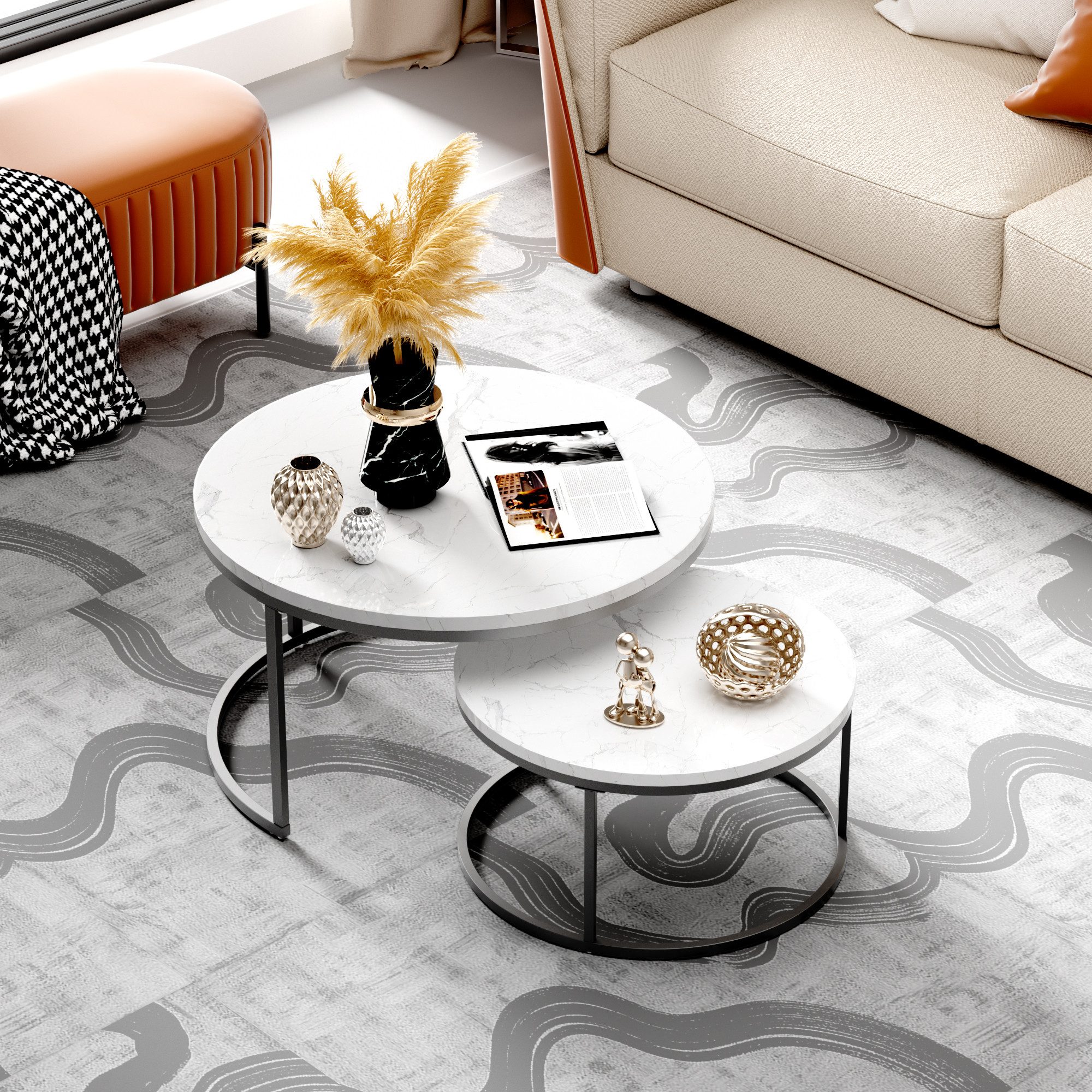 REDOM Couchtisch Satz Marmor Furnier Sofa Seite Nest von Tischen Runde Endt günstig online kaufen